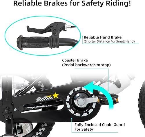 Miniatura 3 de JOYSTAR Little Rock Kids Bike for Boys Ages 2-7 Years, 12 14 16 Inch Boys Bicycle with Bike Flag, Training Wheels, Number Plate and Water Bottle,