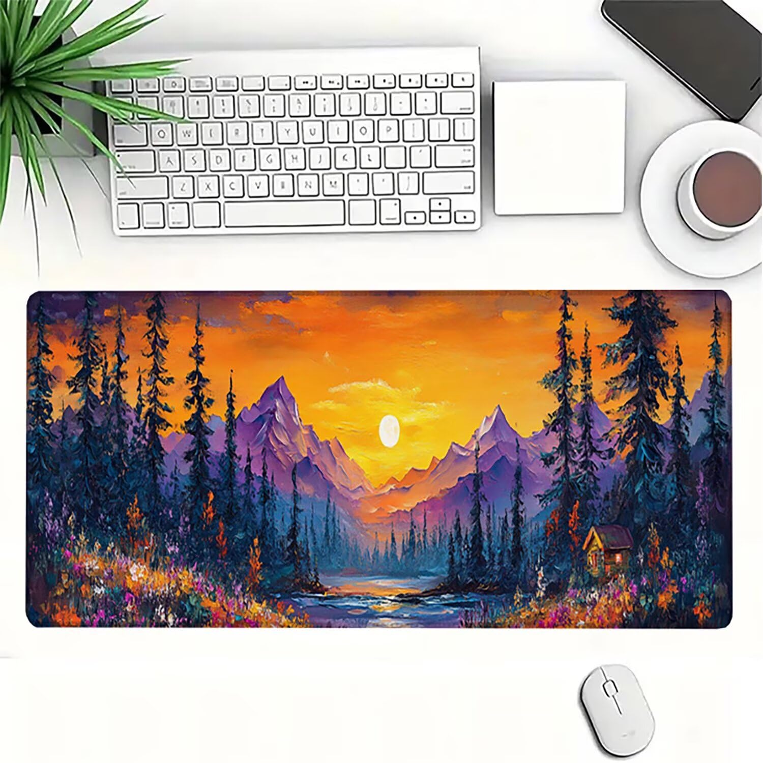 Lejnlnng Podkładka pod mysz do gier XXL, 160 x 80 cm, zachód słońca, wodoodporna podkładka pod mysz XL Krajobraz, antypoślizgowa gumowa podkładka pod mysz z przeszytymi krawędziami, do biura, nauki