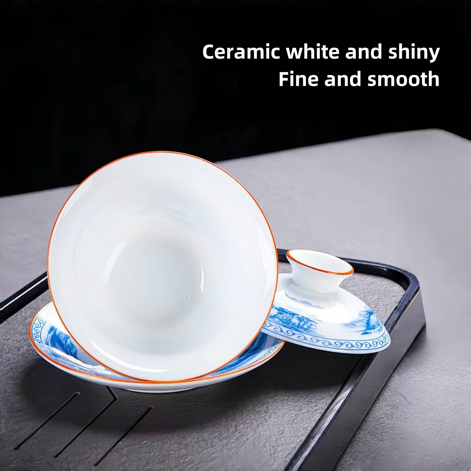 NIUKOMY Gaiwan 200 ML Tasse à Thé Chinoise Kung Fu Porcelaine Vintage Sancai Lotus Bleu