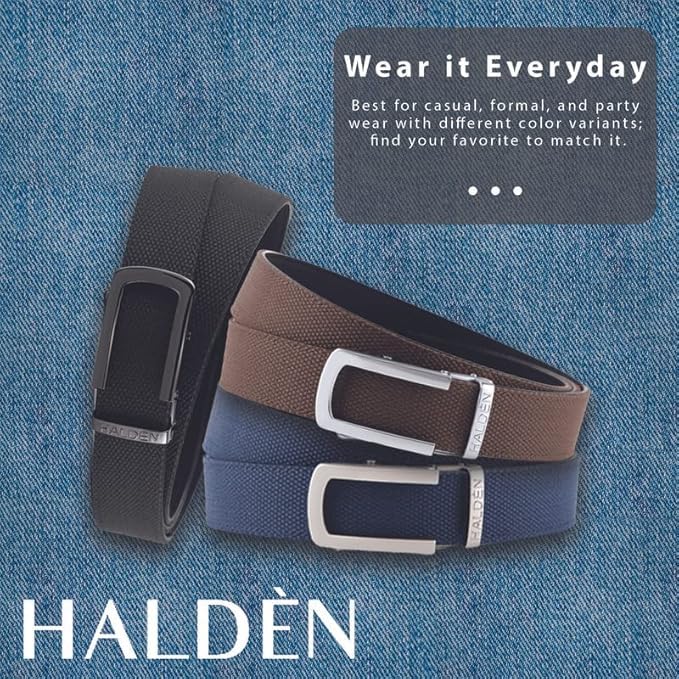 Image of HALDEN Canvas Leather Belt For Men with Magnetic Auto Lock Buckle, Adjustable Strap, Fits Up to 44 inch Waist, Stylish & Durable Belt for Daily Wear