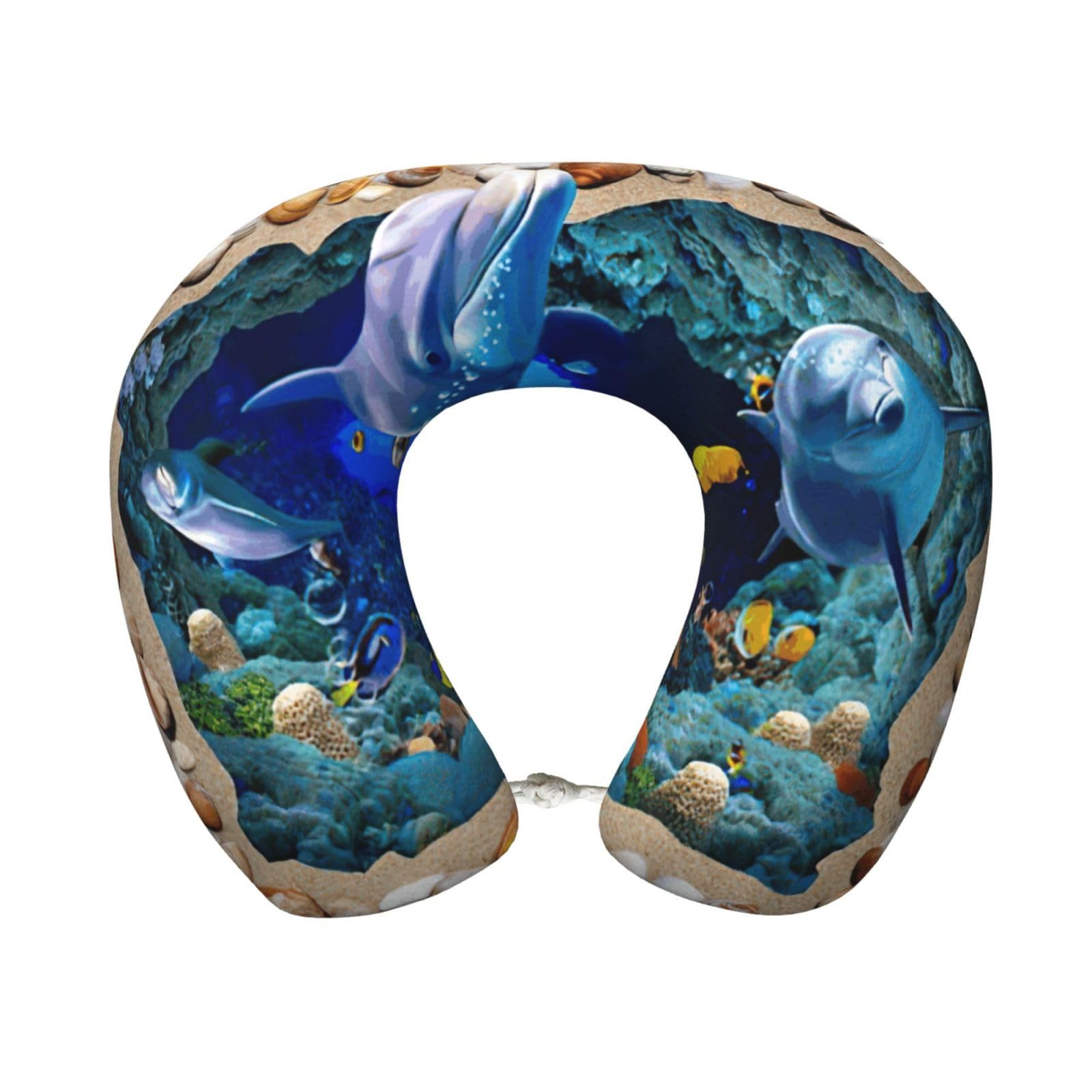 ASFgda U-Shape Memory Foam 3d Underwater World Dolphin Print Travel Pillow,Neck Support,Washable Cover For Airplane Car Home Office