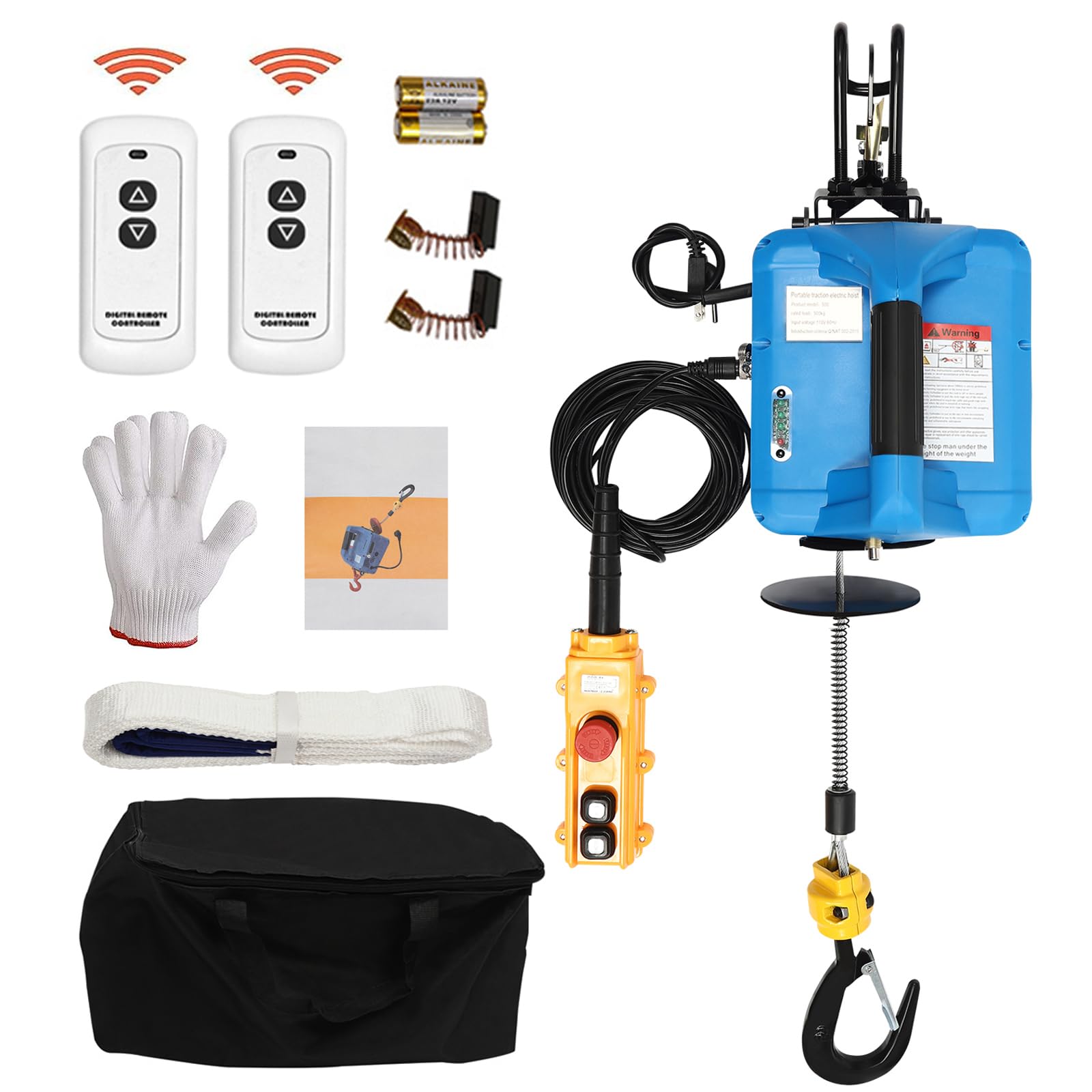 Electric Hoist Winch - 2200LBS - 25FT - 110V - 3 in 1 Electric Hoist Winch - Manual, Wired and Wireless Remote Control - with Lifting Strap (3 in 1-2200LBS - 25FT - Blue)