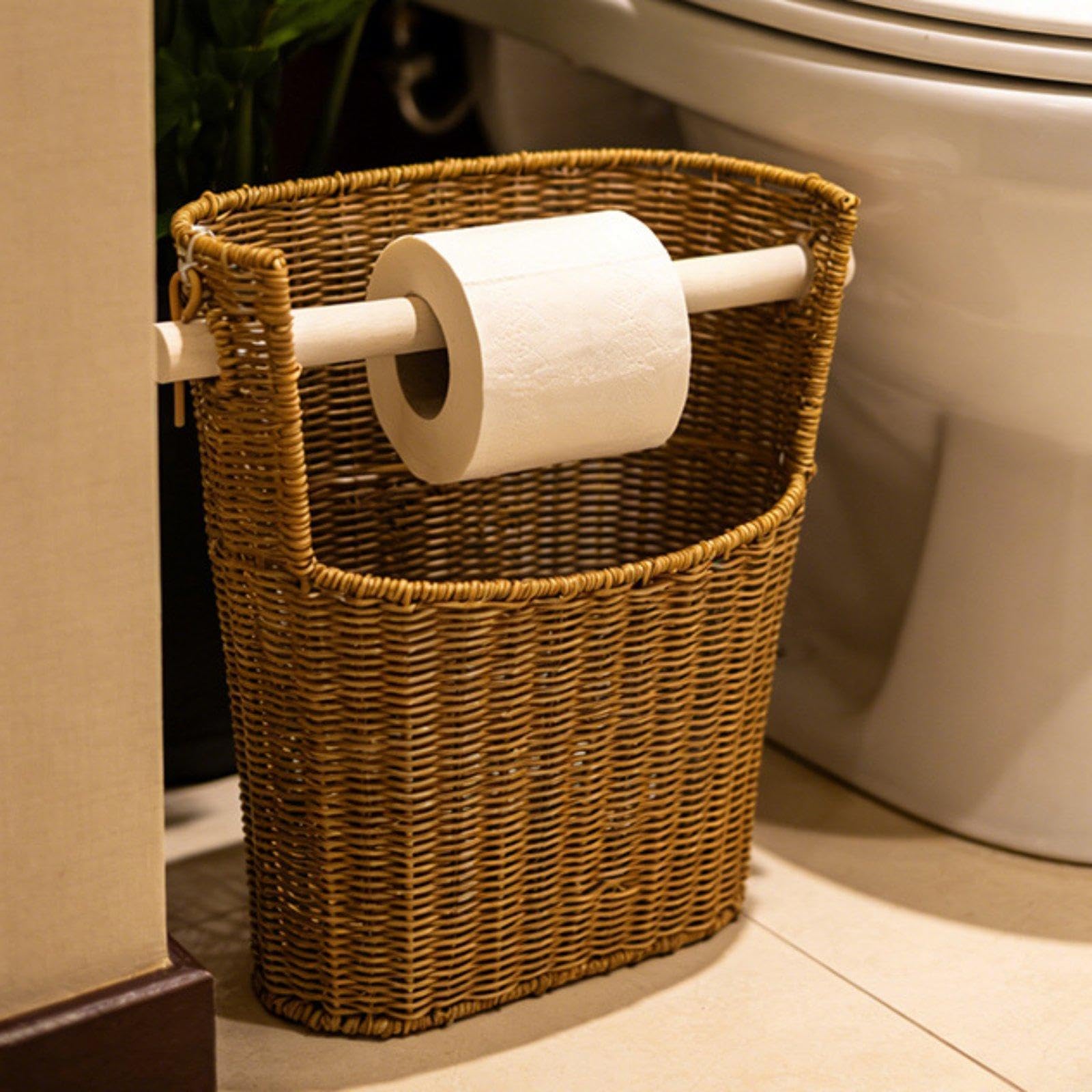 Cesta para Guardar Papel Higiénico, Contenedor Que Ahorra Espacio, Organizador de Papel Higiénico Decorativo de Estilo Rústico Tejido.