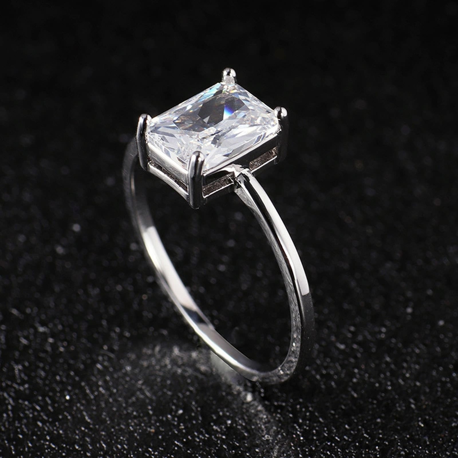 Anillos Mujer Anillo 750 Oro Blanco 9K Oro Blanco Au375/Au585/Au750 Moissanite Blanco Rectangular Moissanite Tamaño 45 (14.3) Clásico para Lesbianas Aniversario Personalizado
