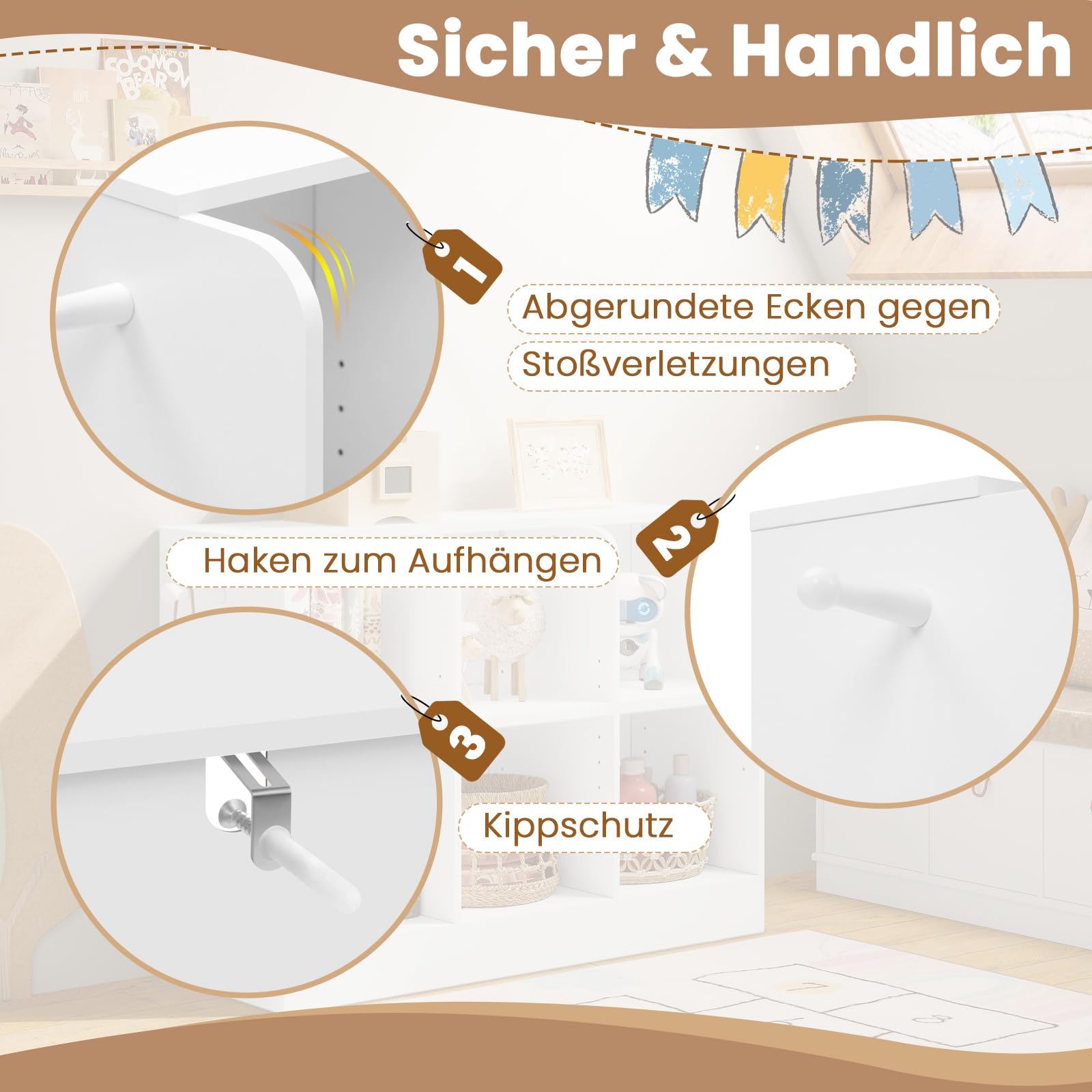 Lestarain Bücherregal Kinder 2 Ebenen 6 Fächer Weiß