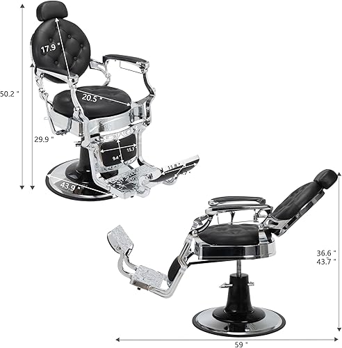 Miniatura 3 de JAXPETY Silla de barbero vintage, silla reclinable hidráulica resistente, equipo de peinado para spa de belleza, reposacabezas de altura ajustable,