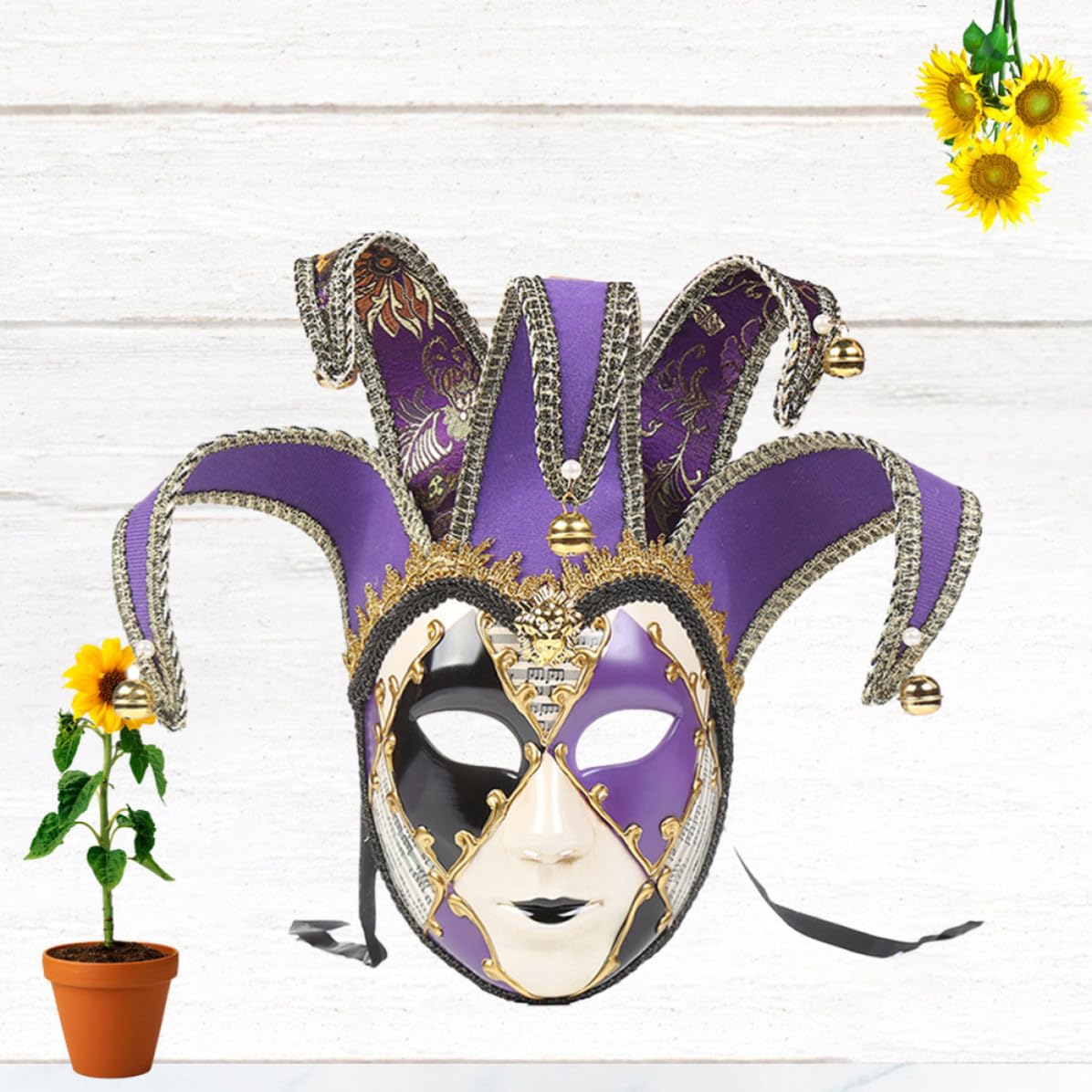 YARNOW Máscara Veneciana de Cara Completa para Fiesta y Carnaval, Cómoda de Usar, Material Plástico y Tela, Diseño Vintage y Llamativo para Disfraces y Cosplay