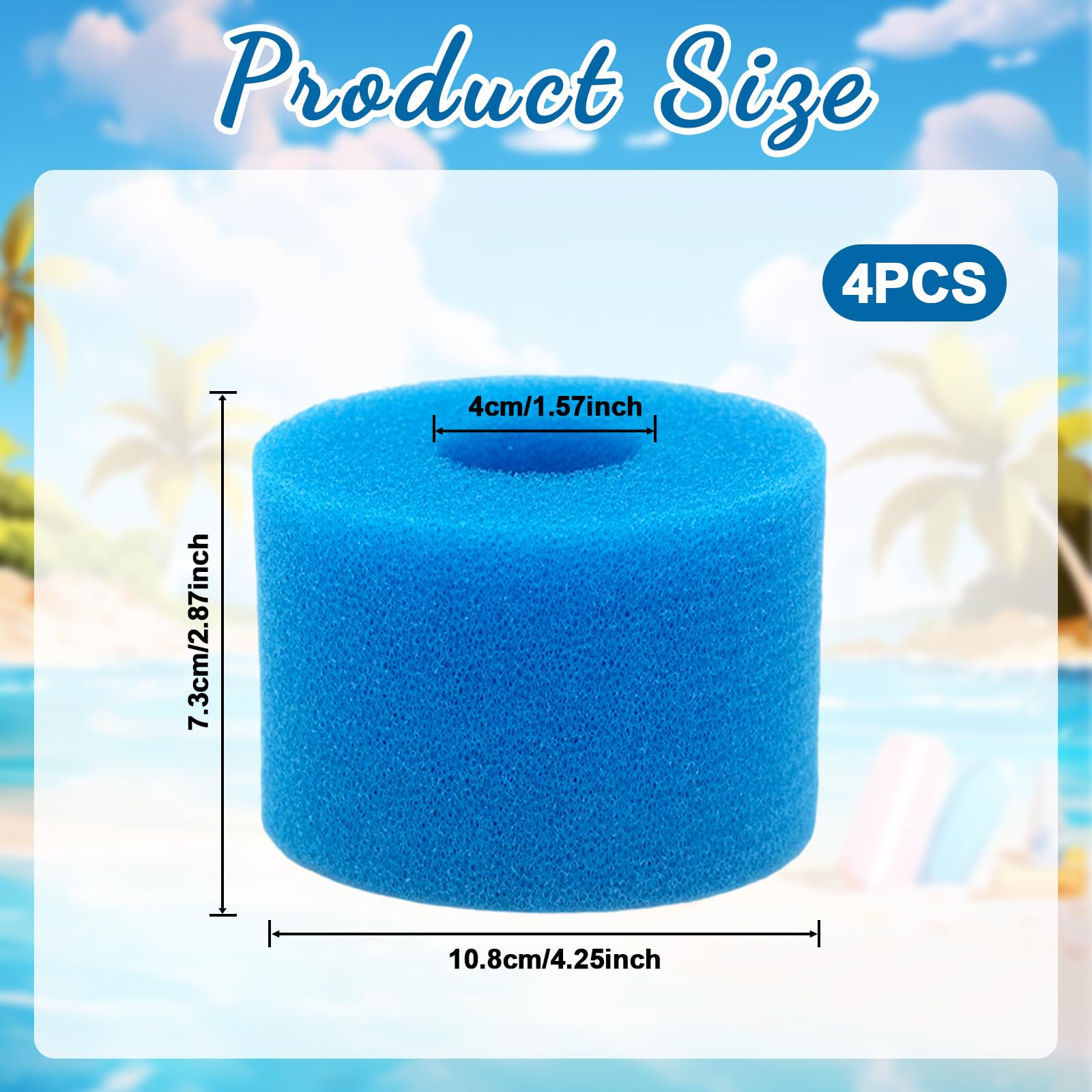 EKKONG Schaum Pool Filter – 4 Stück, Typ A, 10x20 Cm (Innen-Ø 4 Cm) – Hochelastisch, Wiederverwendbar – Für Intex S1 & Handelsübliche Poolfilter – Für Schwimmbad & Spa