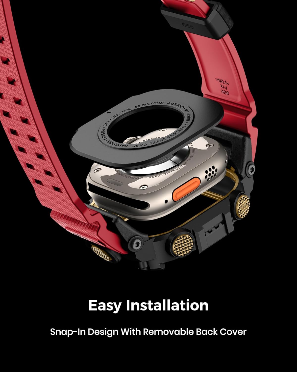 amBand Rugged Case with Band for Apple Watch Ultra 3/2/1 49mm, M3 Military Grade Shockproof Cover, Includes Screen Protector Kit, Tactical Band for Men - Compatible with iWatch Ultra, Red - Image 6