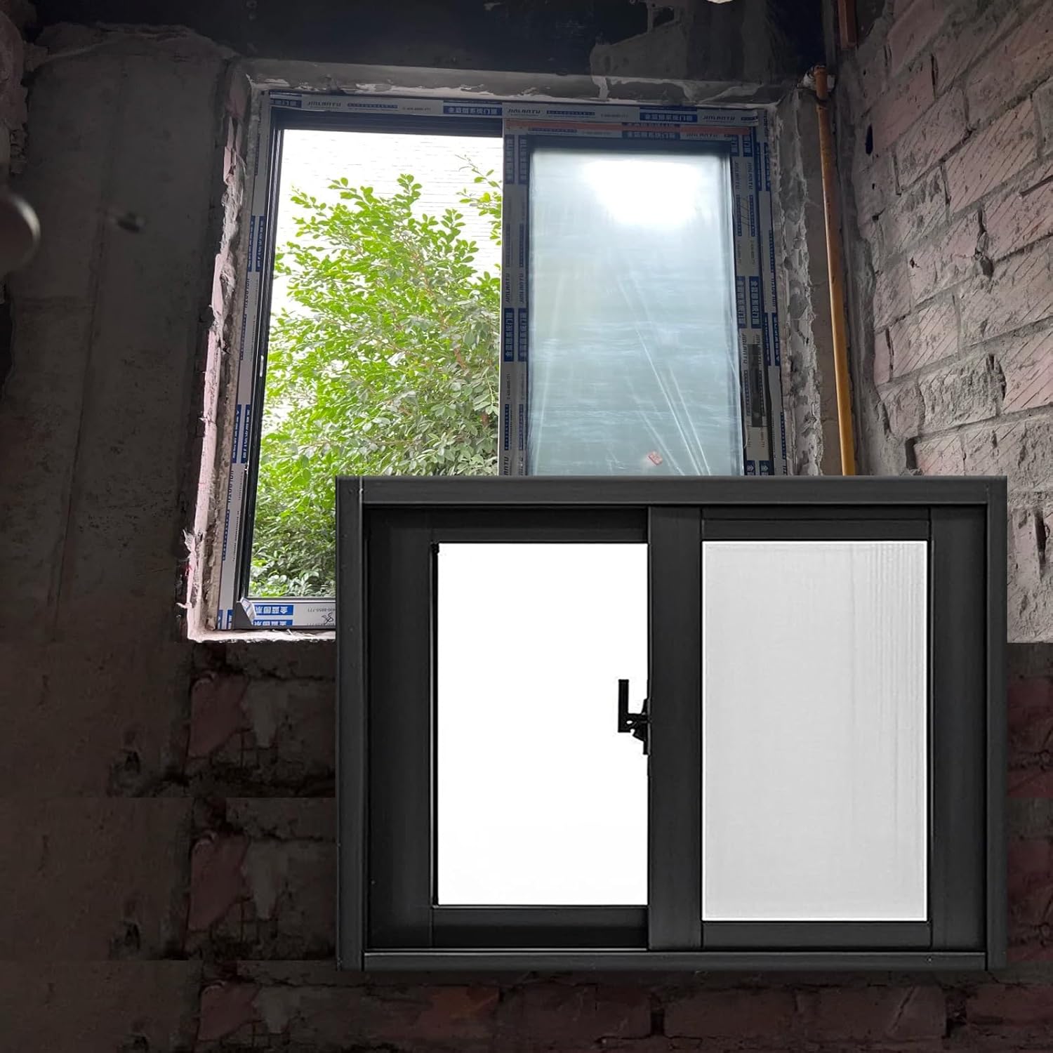 ZAIHW Black Flush Mount House Storm Window, 24x12in / 61x30cm Vinyl Venting Slide Transom Window, with Screen & Complete Kits, Replacement Window for Houses