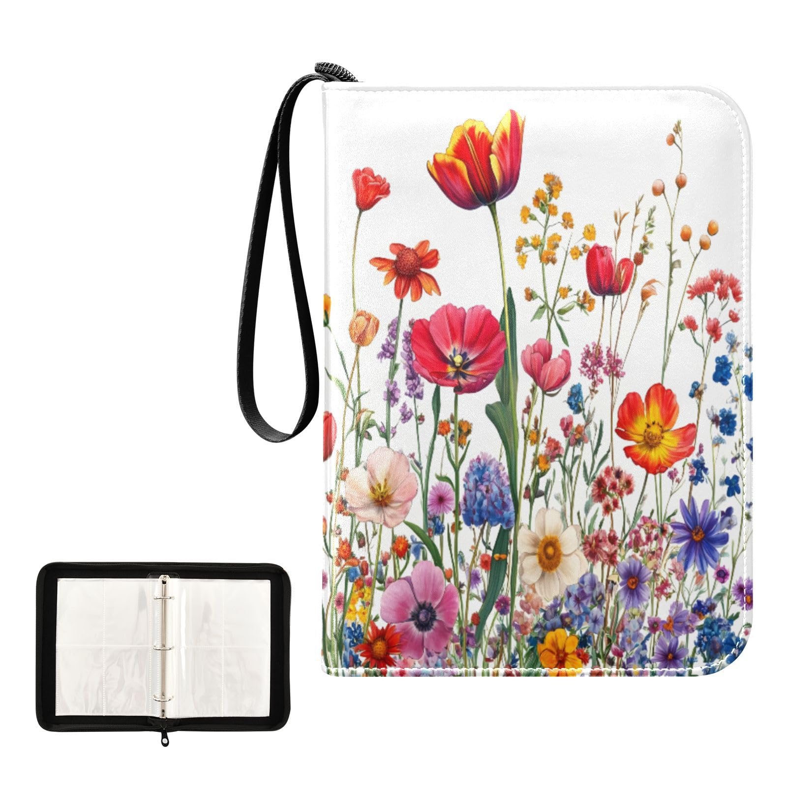 Kigai Abundant Flower Fields Card Binder 4-Pocket Trading Card Binder Game Card Collection Binder Album Holder with 50 Removable Sleeves Up to 400 Sports Cards