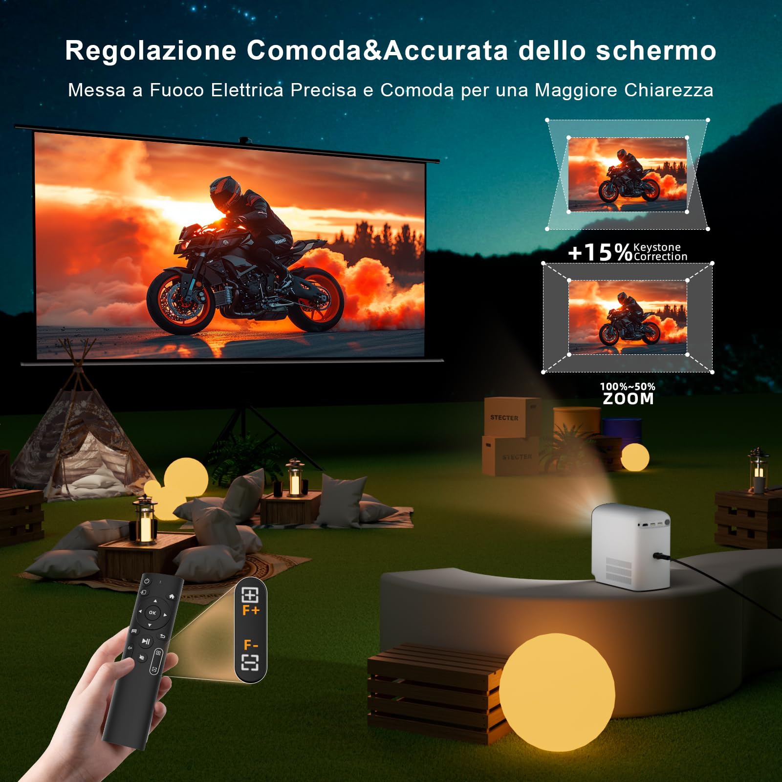 Mini Proiettore SCREENMAX C7 WiFi 6 Bi-Bluetooth 1080P Supporto Messa a Fuoco Elettronica Correzione trapezoidale 200 pollici Home Cinema Cellulare Proiettore