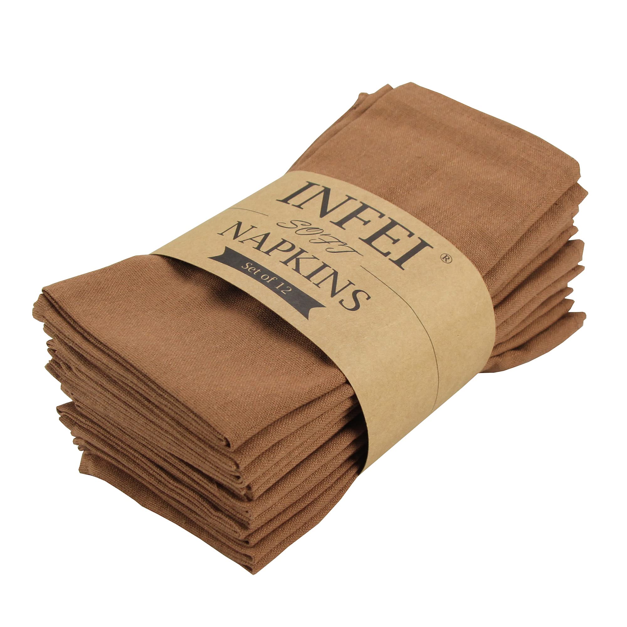 INFEI weich Polyester -Leinen gemischt Abendessen Cloth Servietten, 12 Stück (40 x 40 cm), für Veranstaltungen und den Heimgebrauch (Kaffee)