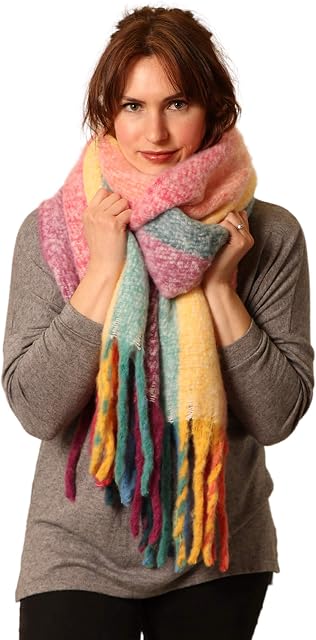 Style Slice Blanket Scarf Women Ladies Scarves Oversized Scarf Tartan Scottish Blanket Shawl Winter Wraps Scarves Women Winter Scarfs Women Pink Grey Black Mustard Red
