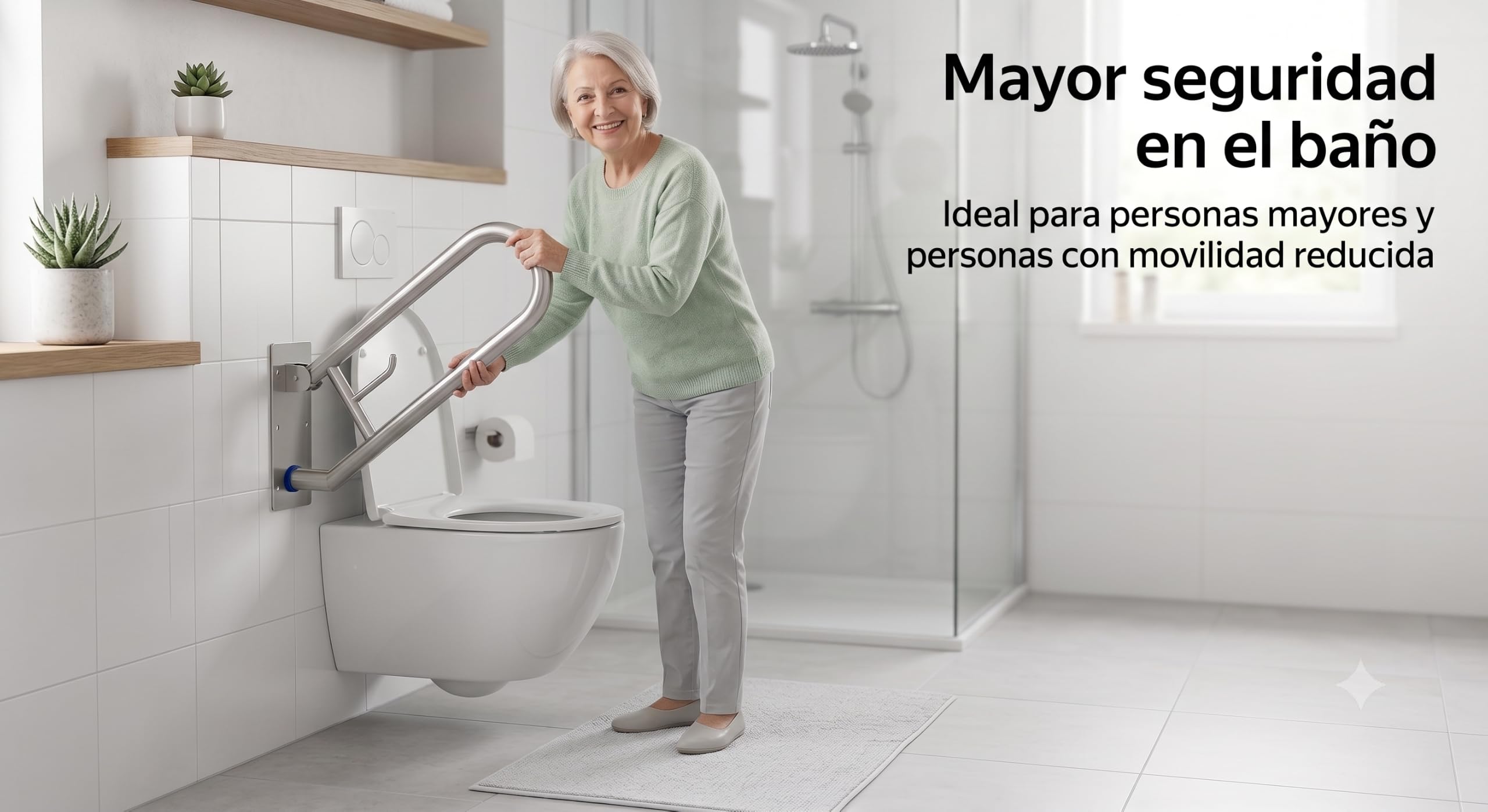 Barra Abatible de Baño y WC 73 cm, Acero Inoxidable Cromado con Portarrollos, Asidero de Seguridad para Mayores