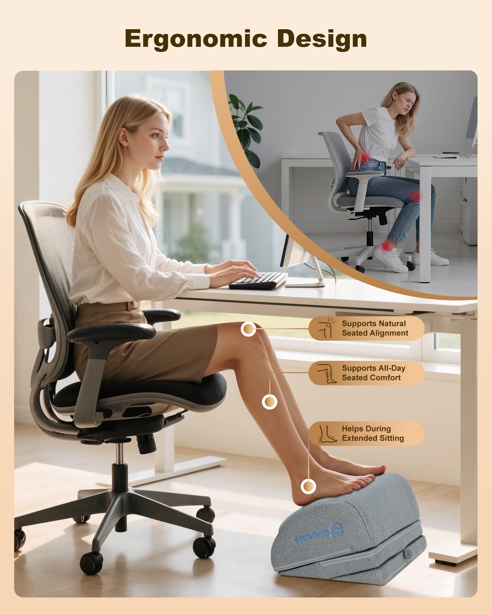 COMFIER Poggiapiedi da Scrivania con Riscaldamento e Vibrazione, Massaggiatore Piedi Regolabile in 3 Altezze, Funzione Ergonomica e Massaggio per Ufficio, Sedia da Gioco e Ufficio Domestico