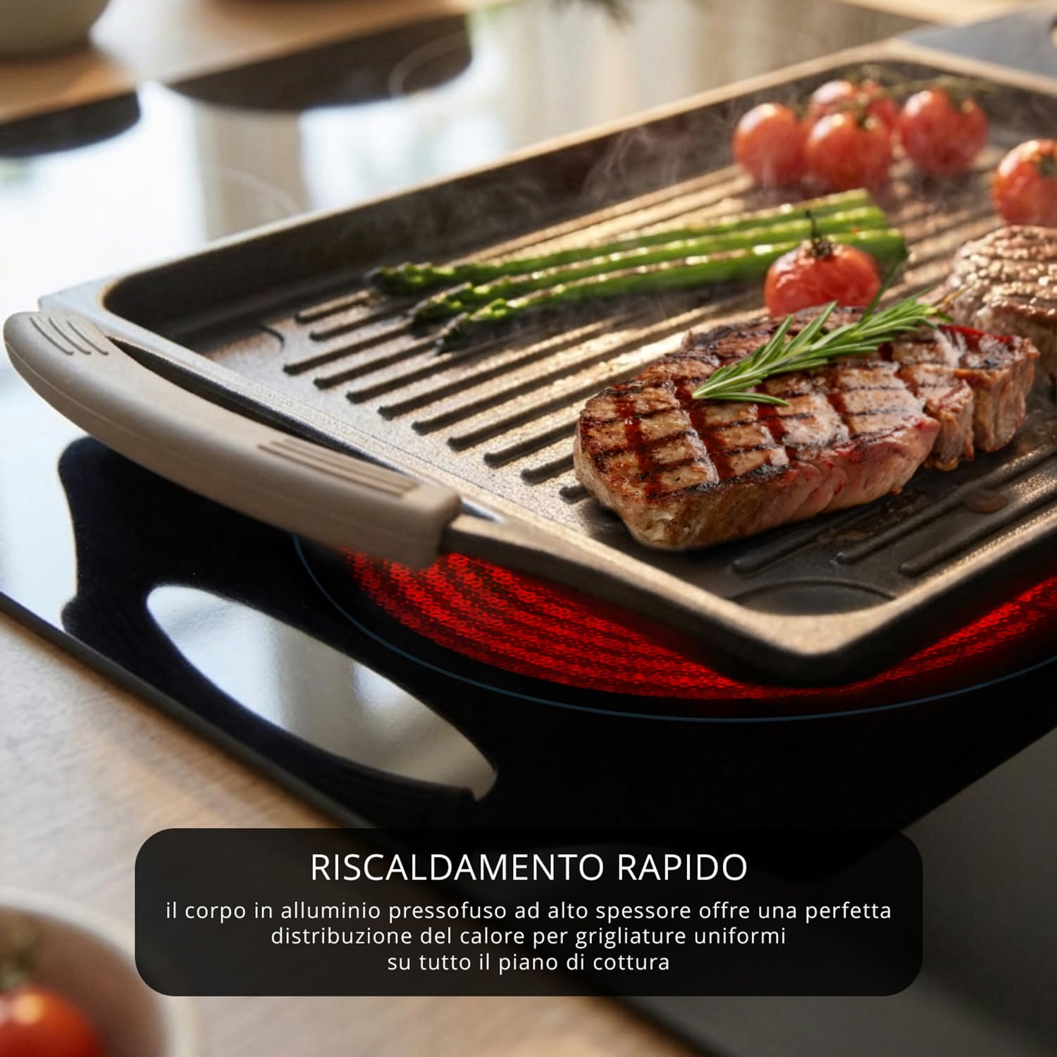 KASANOVA Piastra antiaderente 45x27 cm manici in silicone