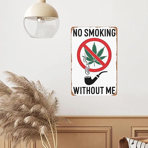 Miniatura 6 de Póster de lata retro con texto en inglés No Smoking Without Me de 8 x 12 pulgadas, divertida decoración de pared para sala de cannabis, habitación