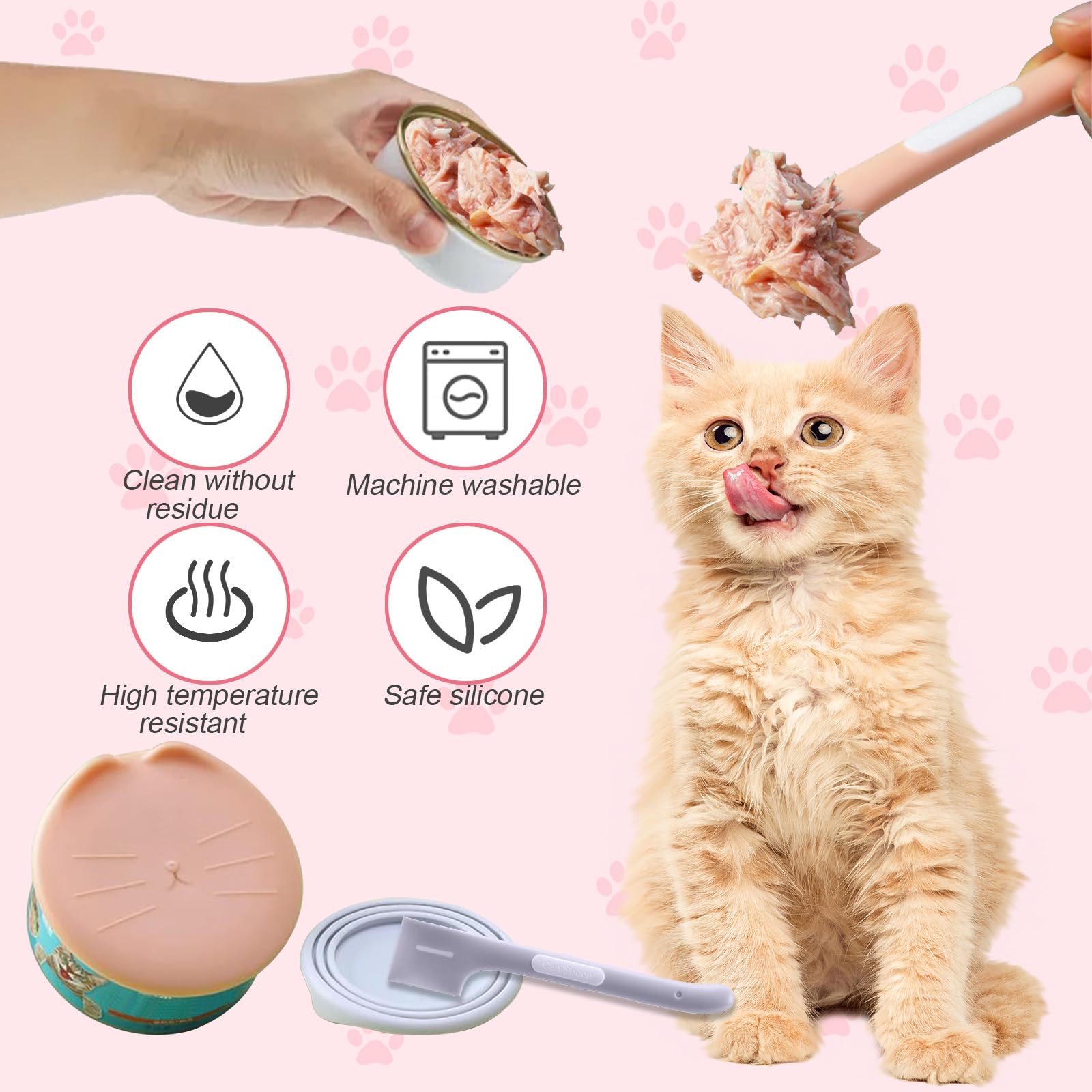 Tappi Lattine, 4 Pezzi Coperture per Lattine per Animali con 2 Cucchiaio per Cibo Umido per Gatti & 1 Apriscatole per Coperchio per Lattina di Cibo, Alimenti Coperchio per Cani e Gatti Adatto