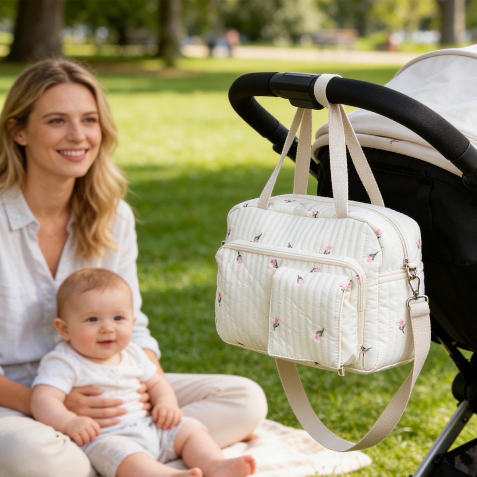 Genérico Bolso pañalera tipo tote | Bolso de Hombro con Estampado Floral para Almacenamiento - para Hospital - para Gimnasio, Escuela, Hospital, Vacaciones, Playa, Parque, Compras, Picnic