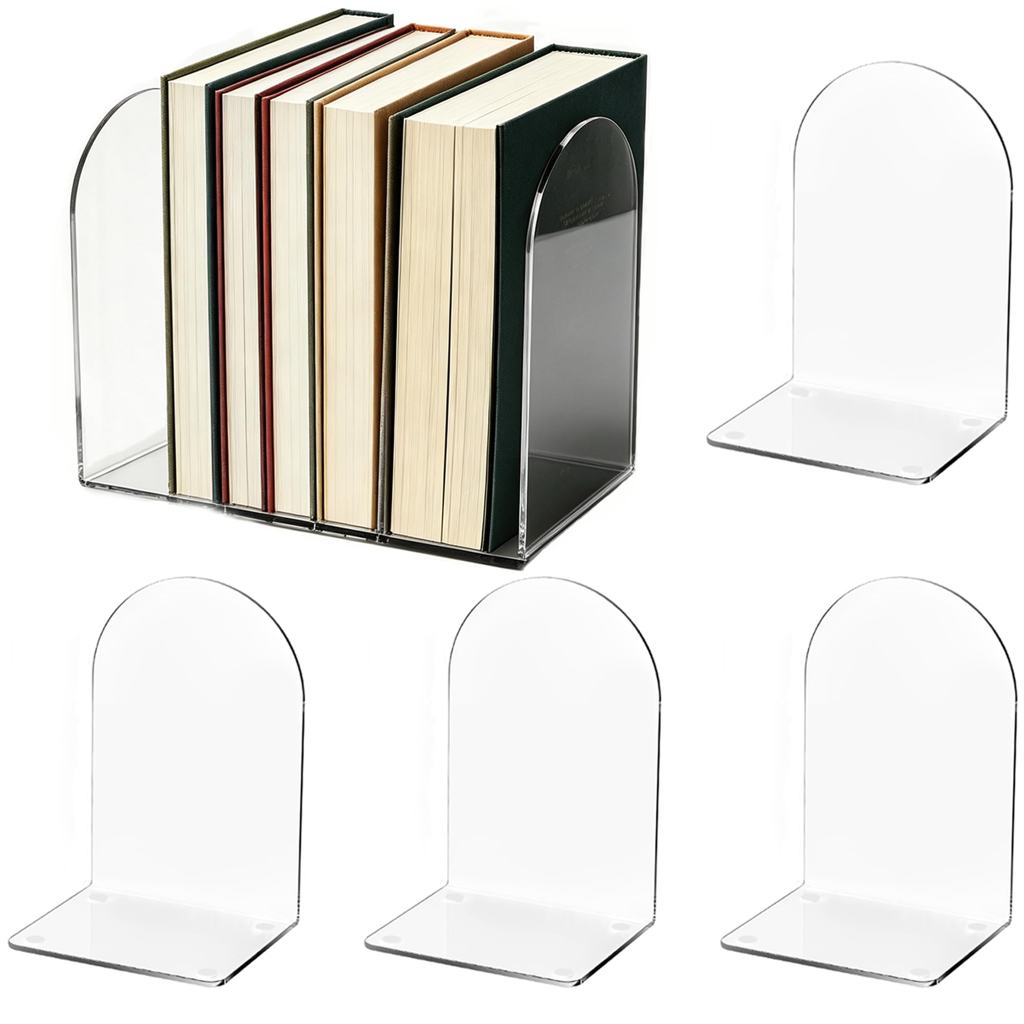 Acrylic Book Ends 6 Pcs, Clear Bookends, Bookend Organizer for Shelves