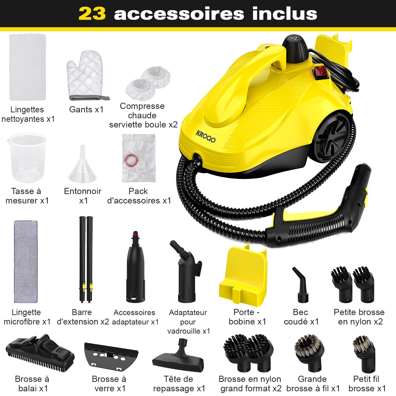 Nettoyeur vapeur multi-usages avec 23 accessoires, pour retirer le papier peint, le sol, la moquette, le canapé, les meubles rembourrés, la voiture, le carrelage, le rembourrage, la salle de