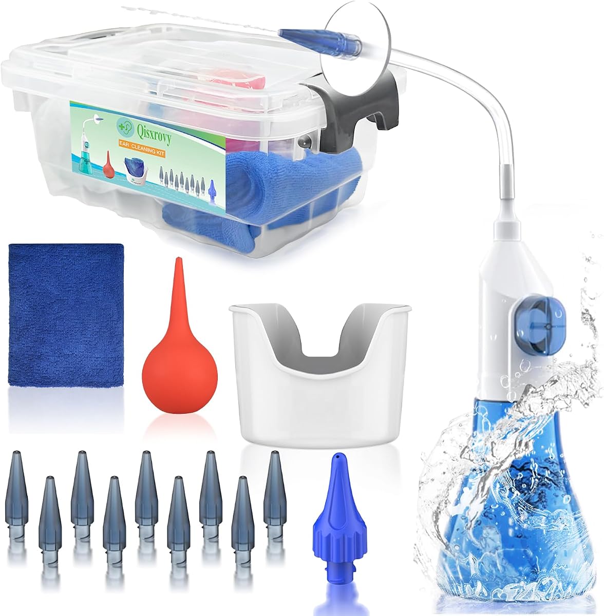 QISXROVY Ear Wax Removal Tool, Ear Cleaning Kit, Safe Ear Irrigation Flushing System for Adults & Kids, Large (50pcs accs), Transparent