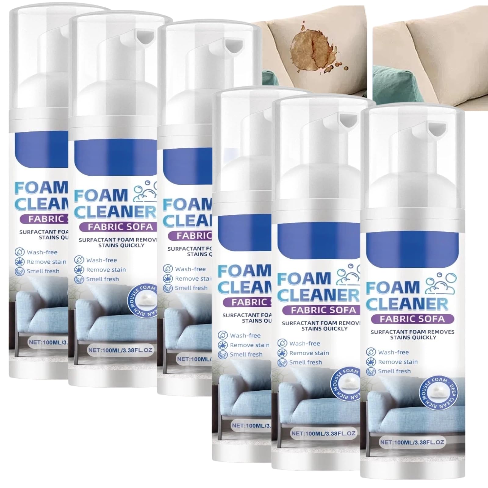 Limpiador de espuma para sofá de tela, limpiador de tapicería para muebles, limpieza profunda profesional para interiores del coche, removedor de manchas de espuma multiusos para alfombras, secado