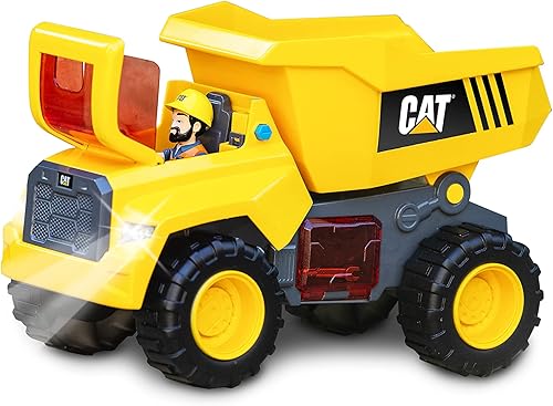 CAT Juguetes de construcción, Power Action Crew Camión volquete de 12 pulgadas con figura de acción, luces y sonidos, a partir de 3 años