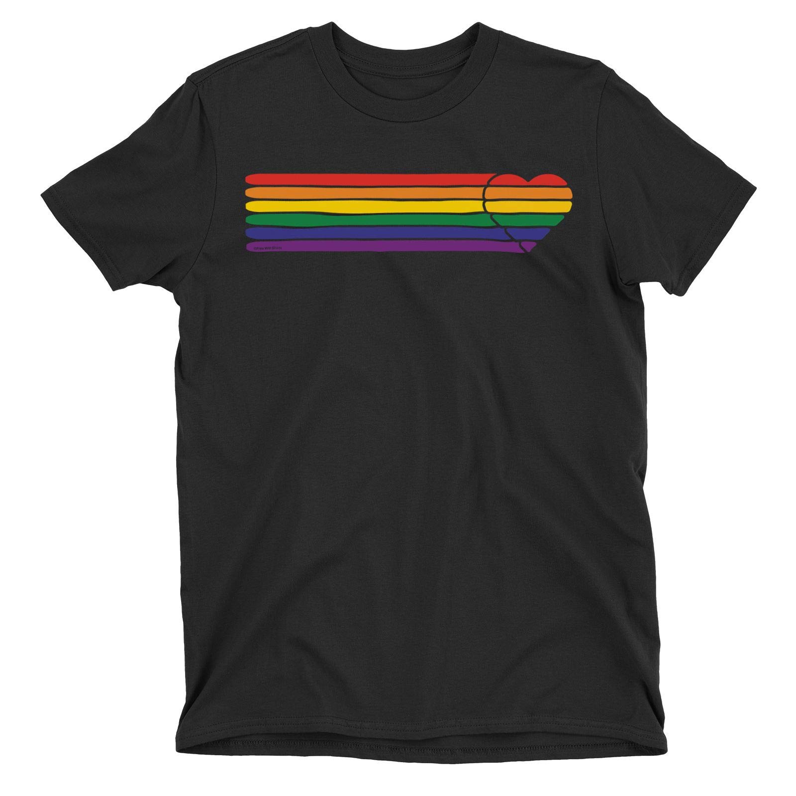FreeWillShirts Retro Heart Strip - Unisex Mens Ladies LGBT Organic Cotton T-Shirt Black