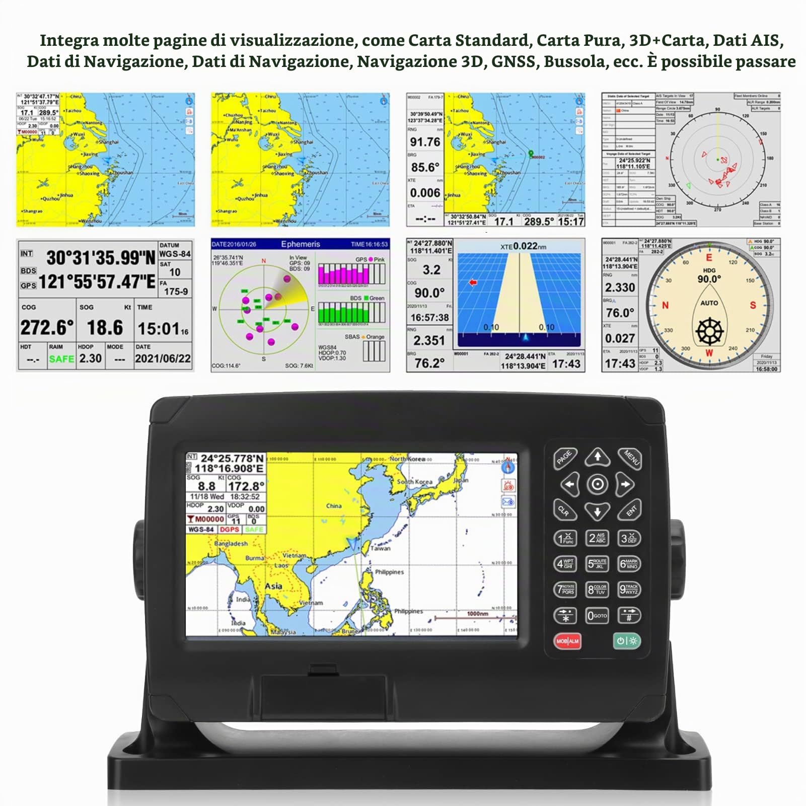Navigatore GPS Marino, Plotter cartografico GPS BDS Posizionamento GPS IPX6 Transponder AIS Impermeabile per Barca,Pezzi di ricambio per barche,yacht