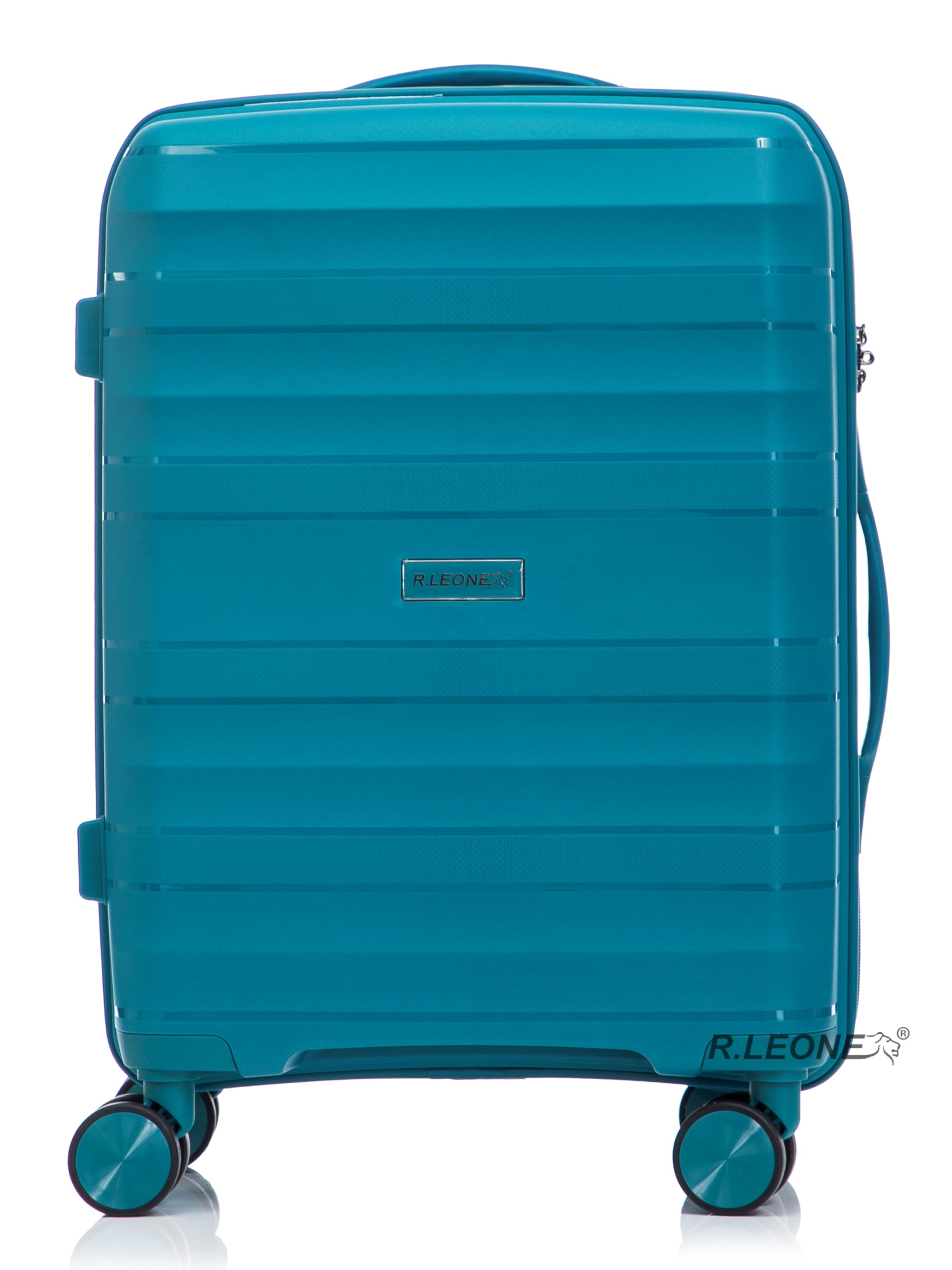 R.Leone Valigia da 1 Fino a Set 3 Bagaglio a mano 55x40x20 Ryanair, Medio, Grande Ultra Strong Antiurto Trolley leggero 8 ruote Polipropilene 9180 (Turchese, Set 3 Pezzi S M L)