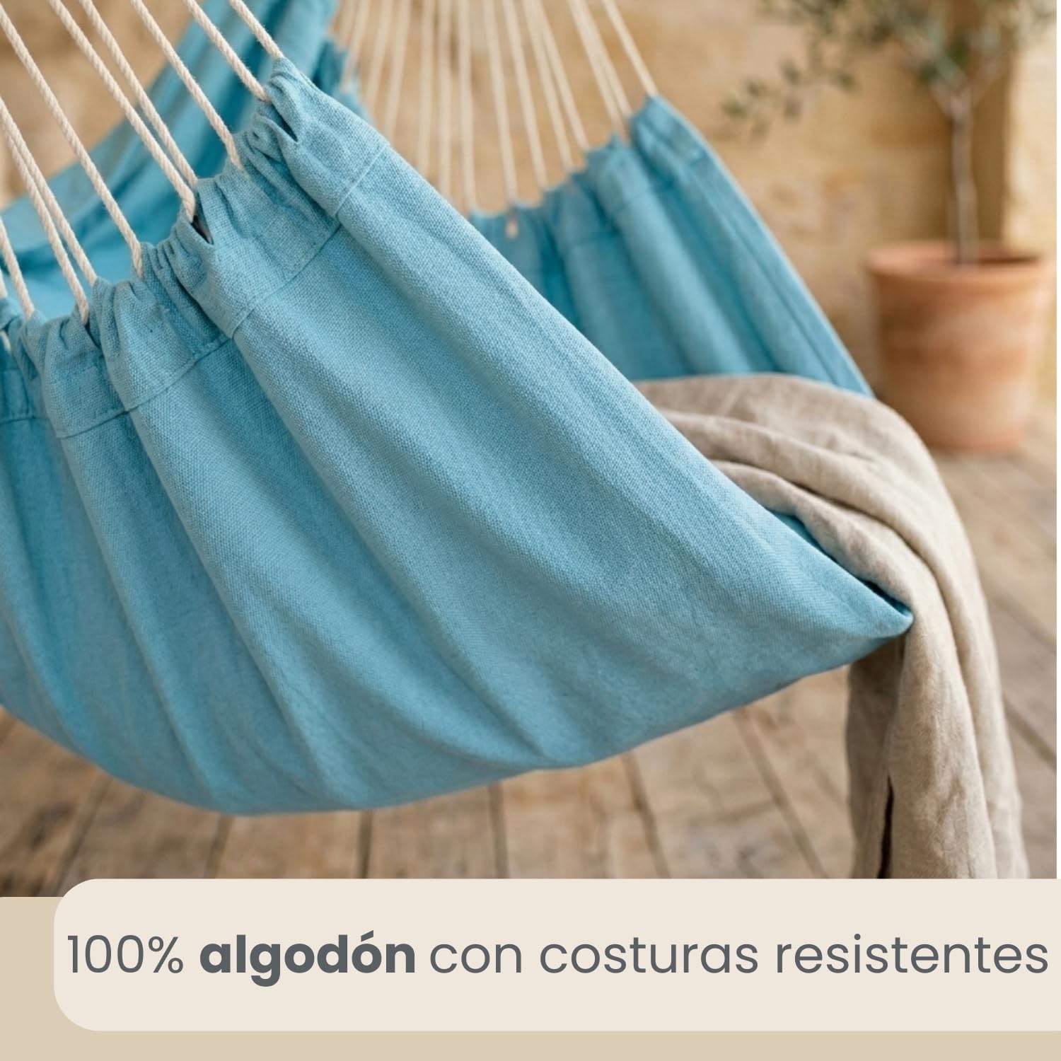 AMANKA Hamaca XXL para Toda la Familia | Asiento suspendido 190x140cm | 100% algodón | Hamaca para el jardín Peso máximo soportado 150 kg | Color Azul Pacifico