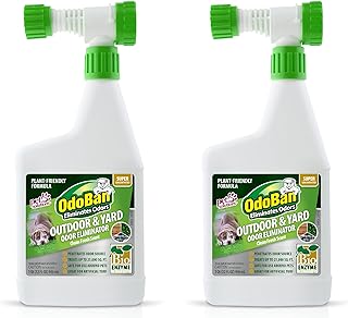 Outdoor and Yard Odor Eliminator, Plant-Friendly Formula, Made in the USA, Clean Fresh Scent, 32 Fluid Ounce Bottle with Hose End Sprayer, 2-Pack