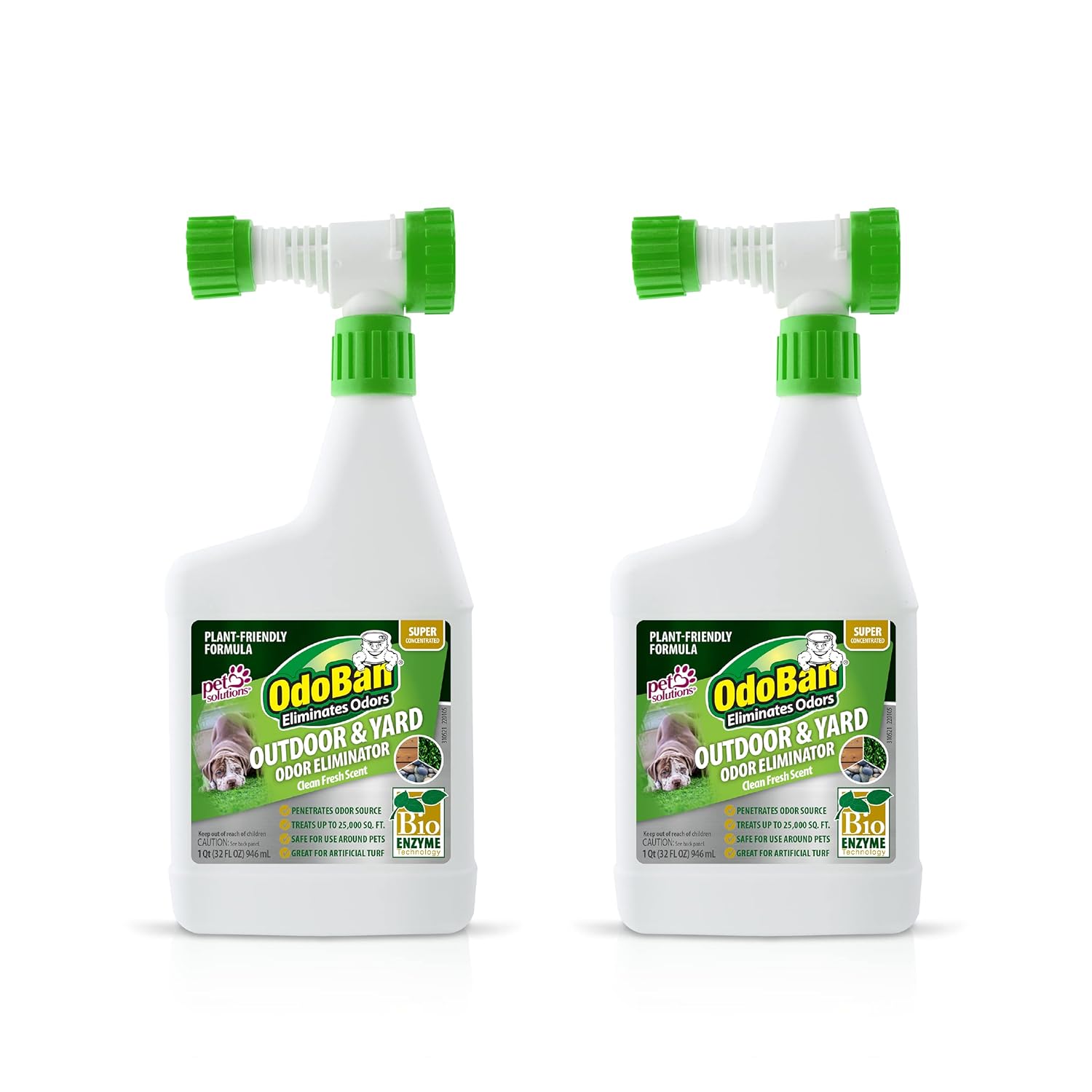 OdoBan Outdoor and Yard Odor Eliminator, Plant-Friendly Formula, Made in the USA, Clean Fresh Scent, 32 Fluid Ounce Bottle with Hose End Sprayer, 2-Pack