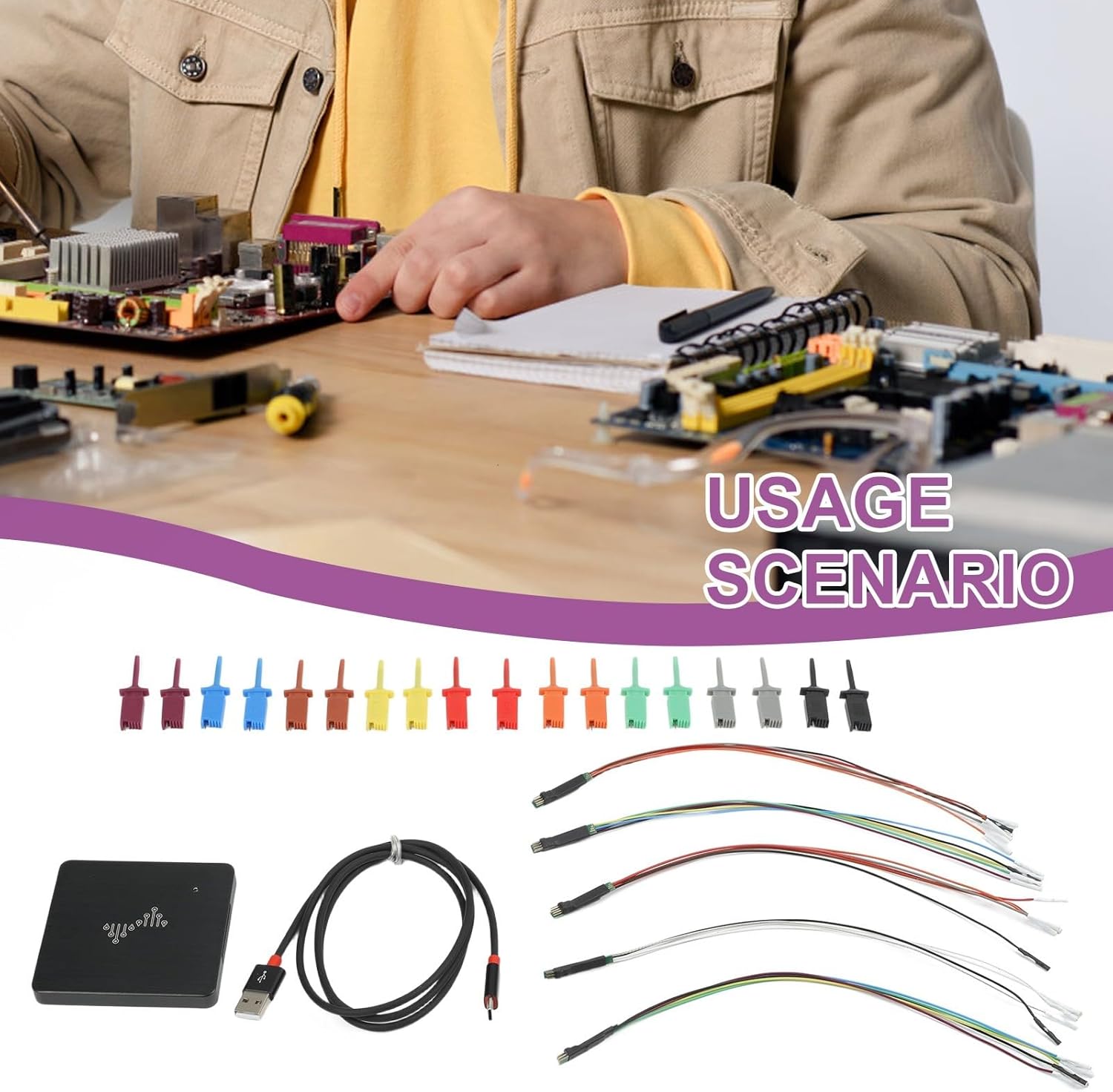USB Logic Analyzer 16 Channel 400MHz Sampling Rate Device Type C Stream Mode Data Acquisition Buffer Mode Signal Capture Protocol Decoder