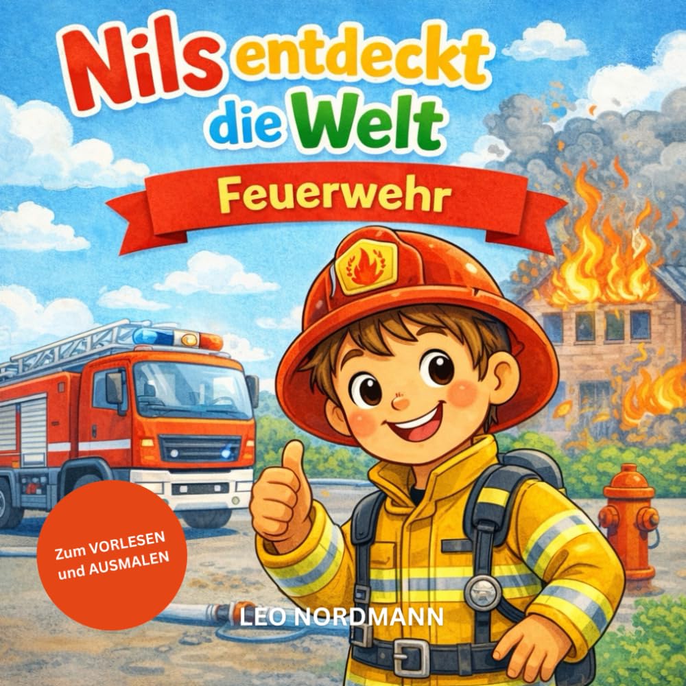 Feuerwehr Malbuch für Kinder von 3 - 7 Jahren - mit kurzen Vorlesetexten: Nils entdeckt die Welt - Vorlesen & Malen (Nils entdeckt die Welt: Spannende Berufe)