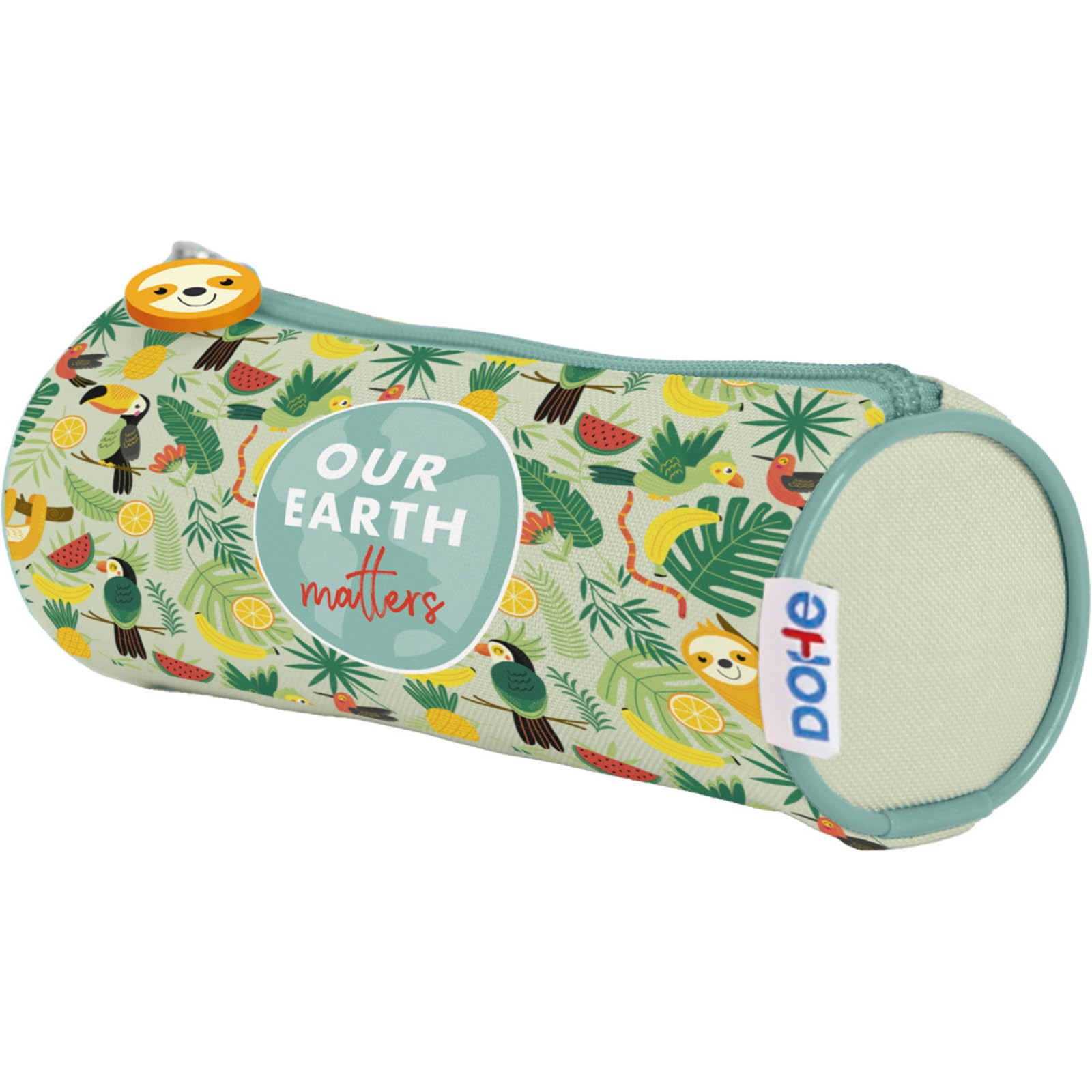DOHE - Simple Pencil Case - 1 Compartment, Multipurpose Round Pencil Case, 21x7.5 cm, Zipper Closure Zipper, Made of Durable Polyester - WWF Tropic