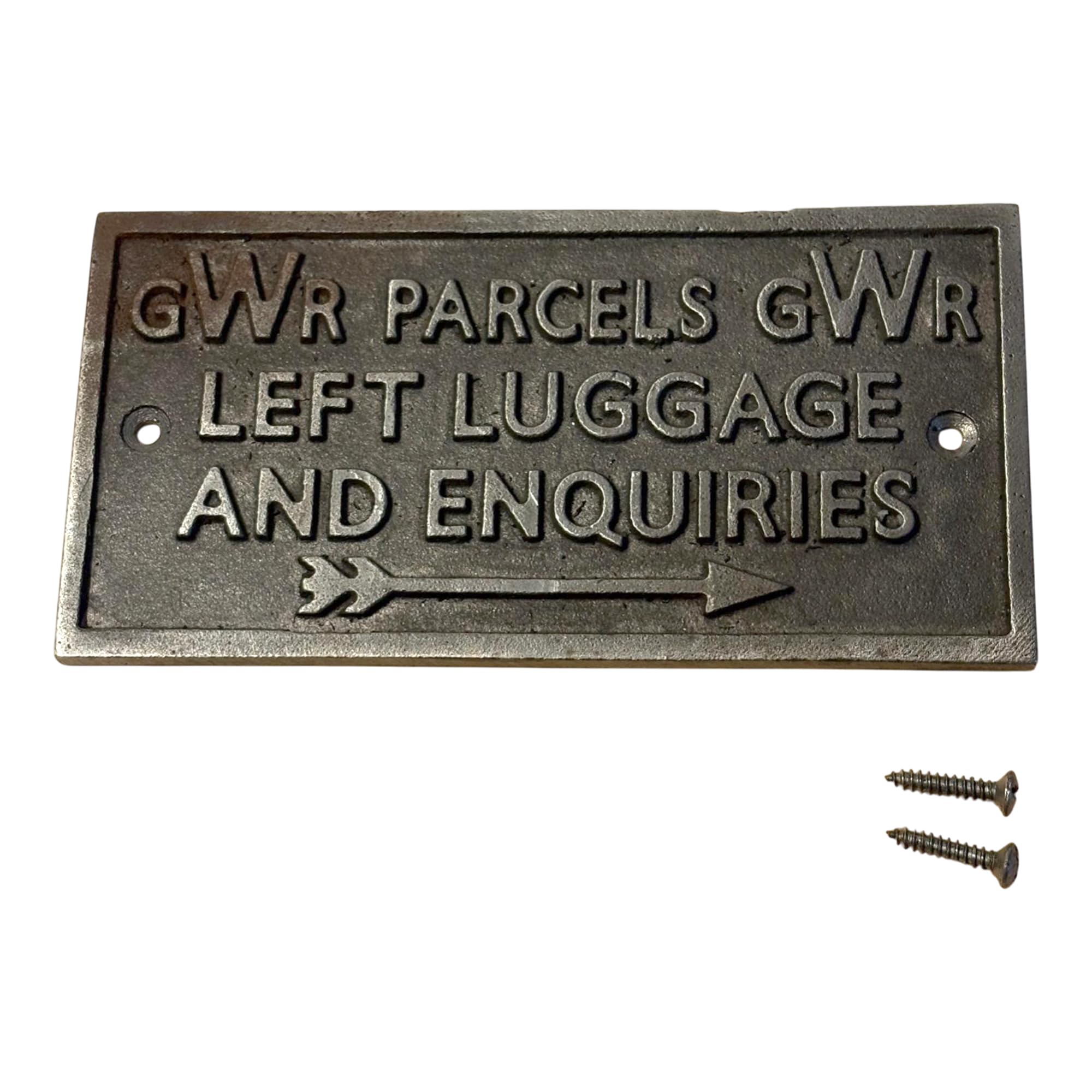 Thorness Grey Vintage Style 𝗚𝗪𝗥 𝗖𝗔𝗦𝗧 𝗜𝗥𝗢𝗡 𝗟𝗘𝗙𝗧 𝗟𝗨𝗚𝗚𝗔𝗚𝗘 Plaque, Classic Railway Memorabilia Sign, 15Cm X 7.5Cm X 0.5Cm