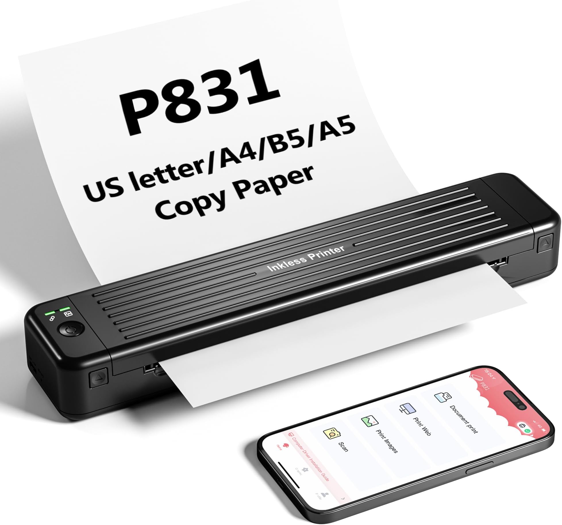 Itari P831 Wireless Portable Printer A4 for Invoice & Receipt Printing - 300DPI Mobile Device for Home Use and Travel, Supports Plain Copy Paper