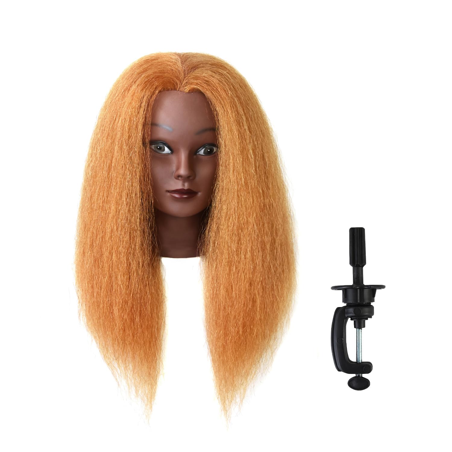 Afro Training Mannequin Head 100% Real Hair Manikin Practice Styling Head Cosmetology Doll Head for Braiding with Wig Clamp Stand (14 Inches Golden)