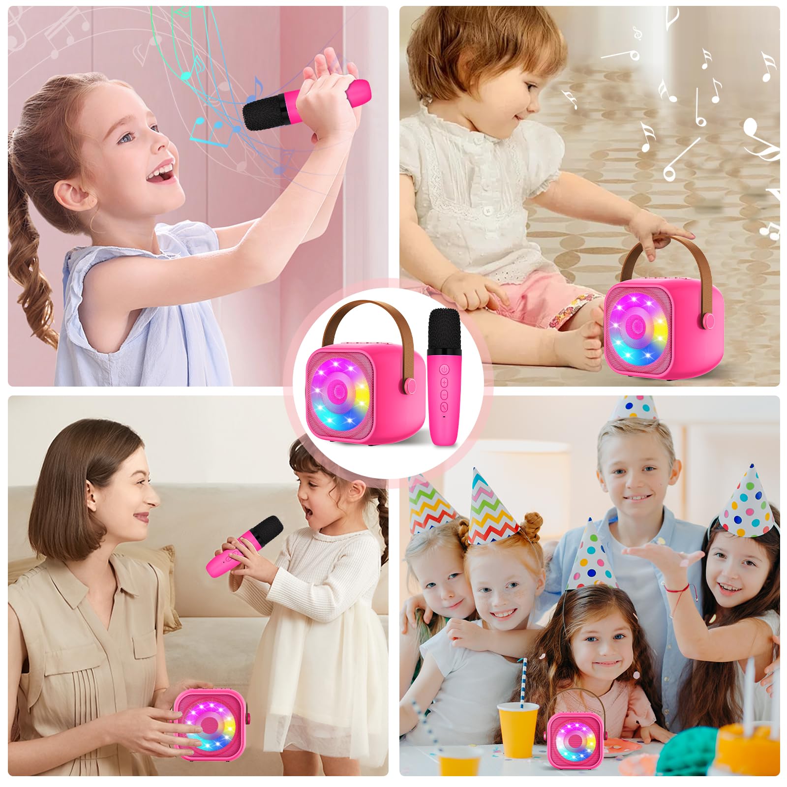 Karaoke per Bambini con 2 Microfoni, Microfono Bambini con Luce LED, Macchina Karaoke Portatile Microfono Wireless con Effetti di Cambio Voce, Giocattoli Elettronici Regali per Bambini da 3 a 18 anni