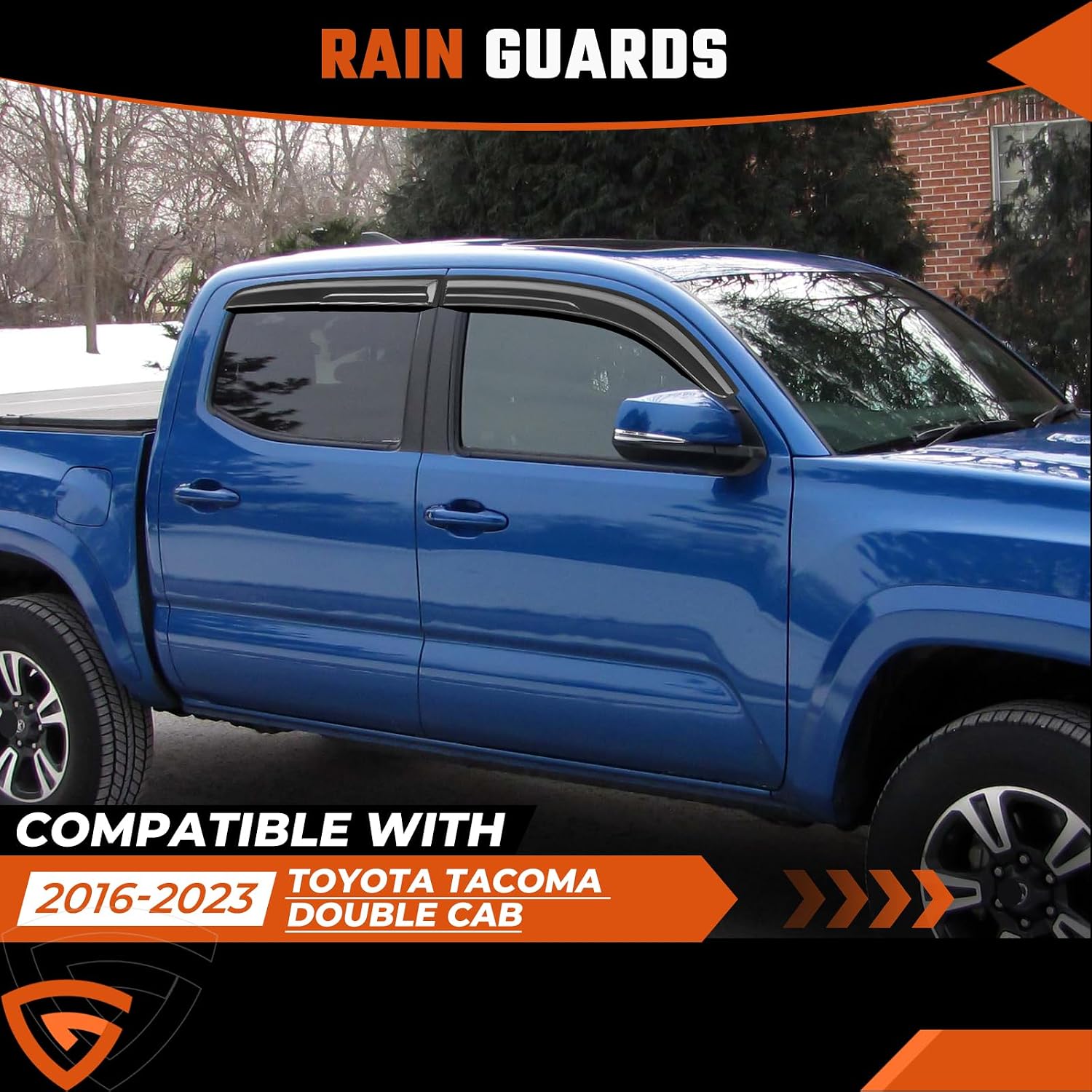 Rain Guards Fit for 2016 2017 2018 2019 2020 2021 2022 2023 Toyota Tacoma Double Cab, Tape-On Side Window Deflector Durable Sun 2016-2023 Tacoma Rain Guard Black 4 PCS
