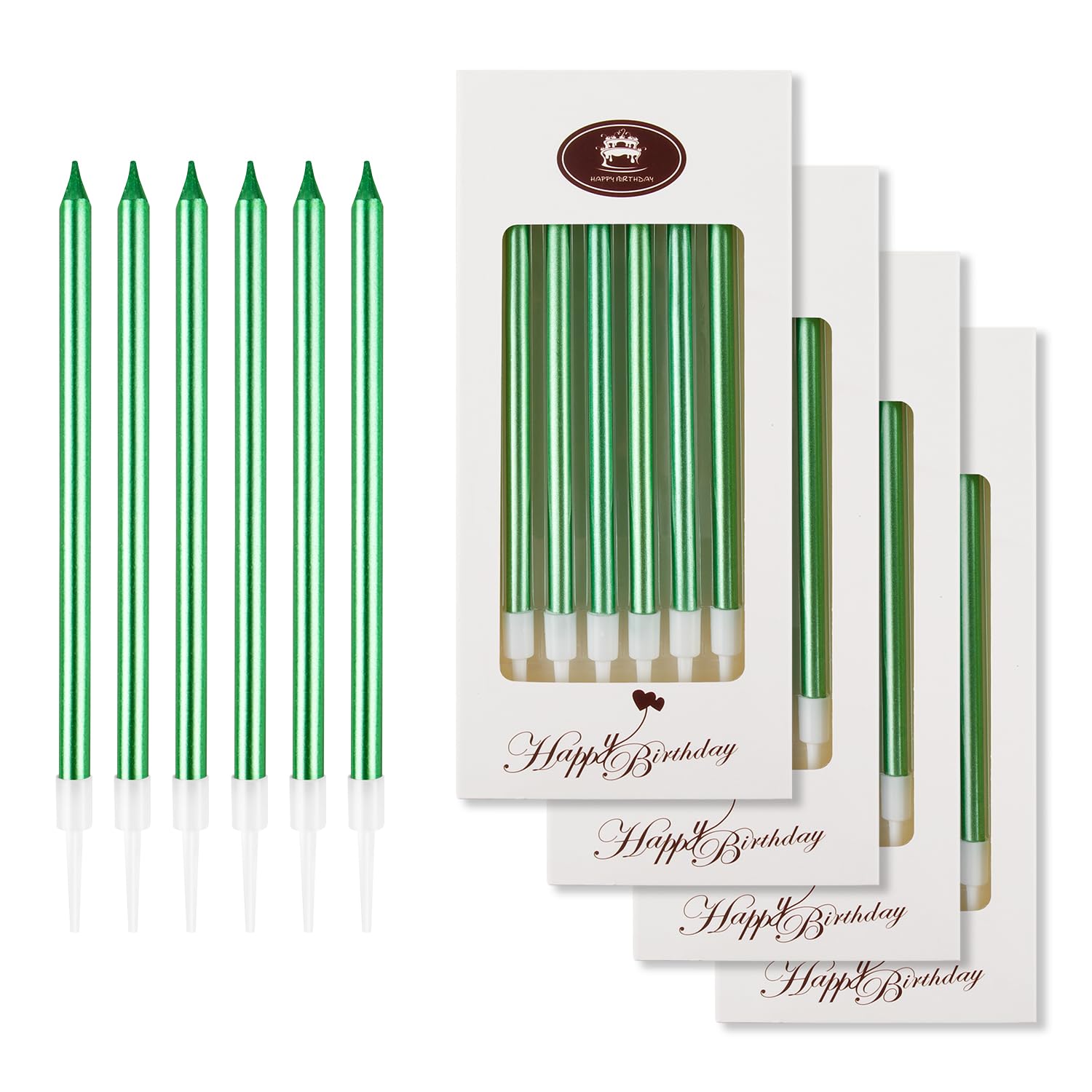 BEAN LIEVE Green Birthday Candles - 24-Count Long Thin Cake Candles, Cake Candles, Party Candles for Birthday, Wedding, Lucky Party Decoration