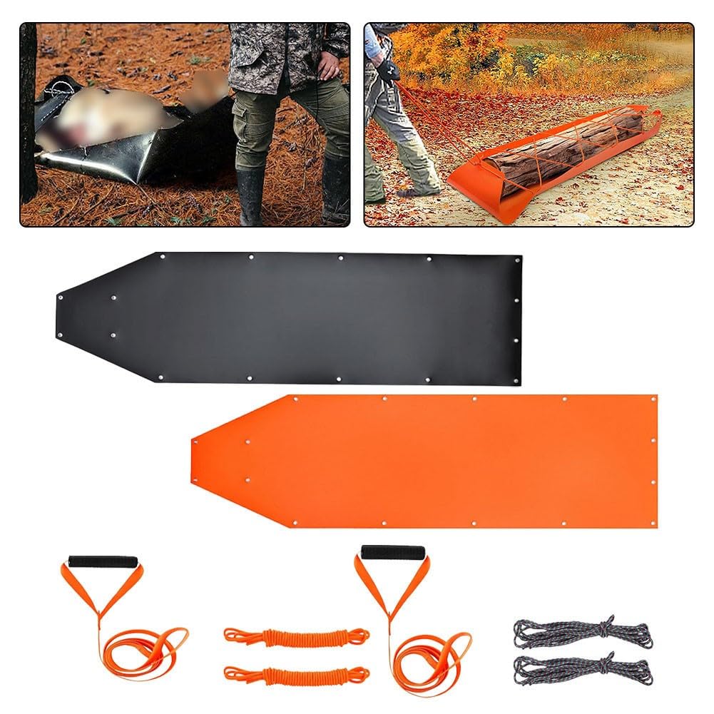 Slitta per trasporto cervi, carrello da caccia, slitta resistente per cervi, capacità 226,8 kg, in polietilene con corda, arancione
