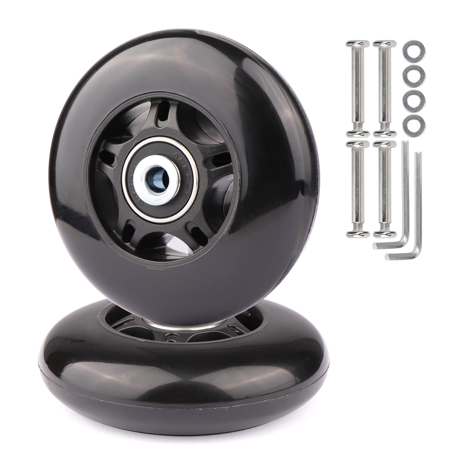 Gladder Luggage Suitcase Replacement Wheels Silent PU Caster Inline Wheels w/ABEC7 608-2RS Bearings 6mm Axles Washer Universal Repair Kit (76x24mm)