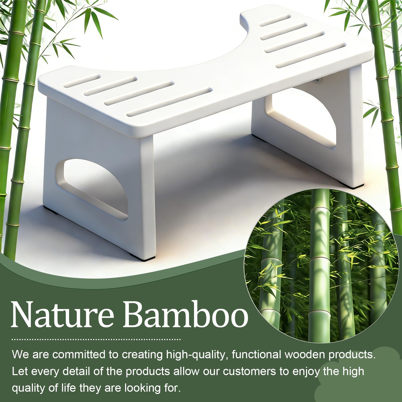 RayLove Taburete de Inodoro fisiológico de bambú, Taburete Plegable para Inodoro, Taburete Plegable de Madera con Forma de C Resistente a 35 Grados (Blanco Claro
