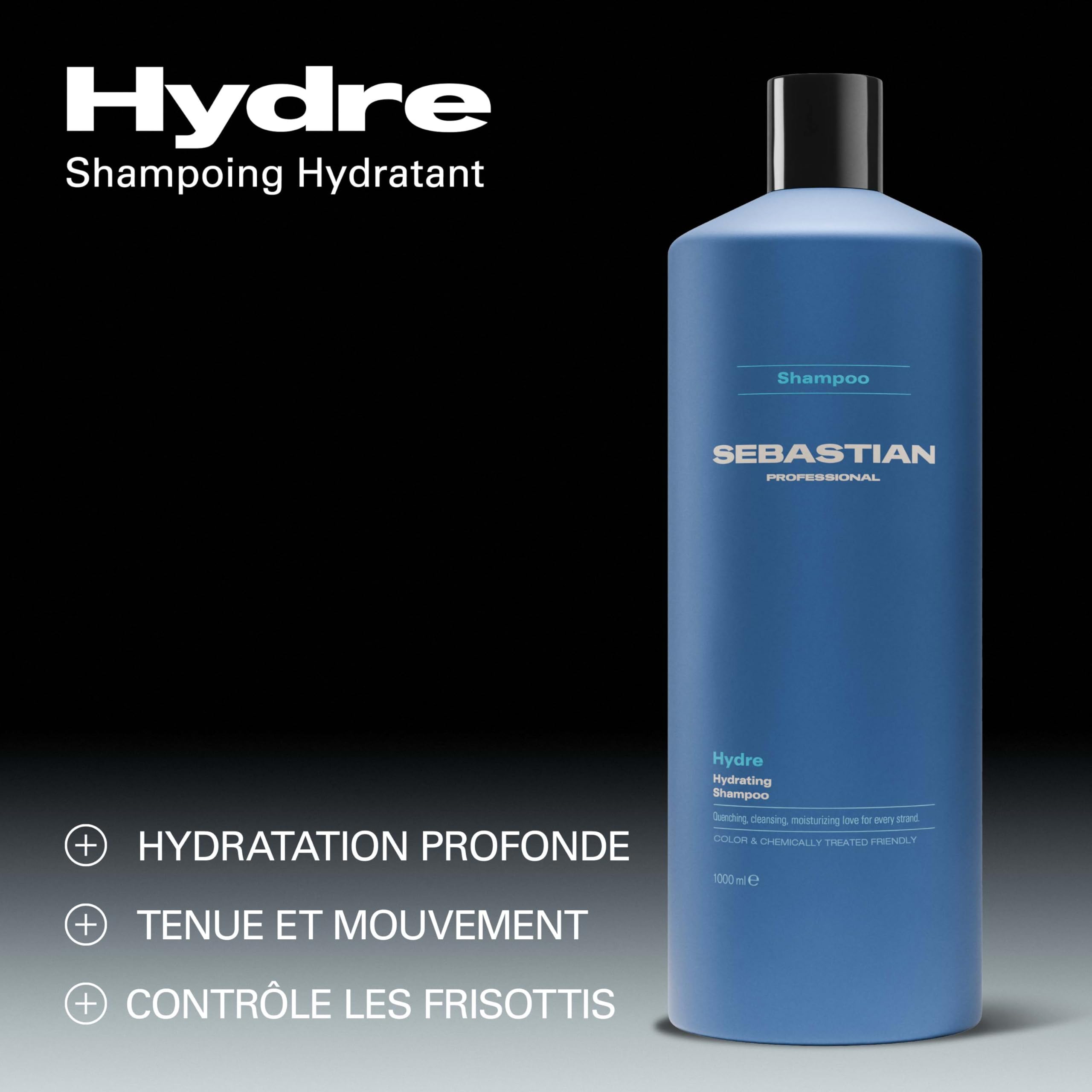 Sebastian Professional Hydre – Shampoing hydratant professionnel, nourrit et redonne souplesse aux cheveux secs ou abîmés – 1000 ml