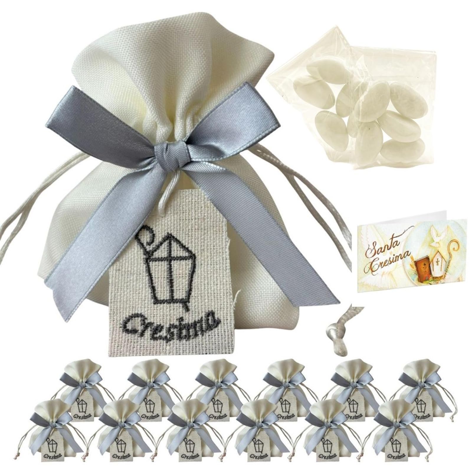 Sachets dragées coton avec confettis pour table de fête Confirmation