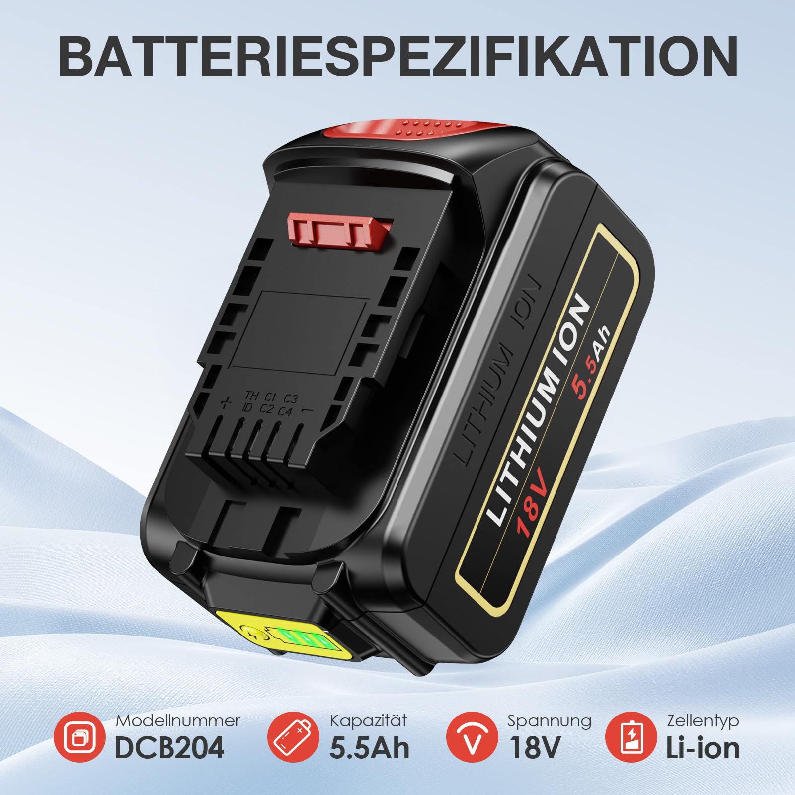 Lot de 2 batteries de rechange 5500 mAh et chargeur pour DeWalt, 18 V/20 V max Li-Ion compatible avec DeWalt DCB204 DCB206 DCB180 DCB181 DCB182 DCB184 DCB201
